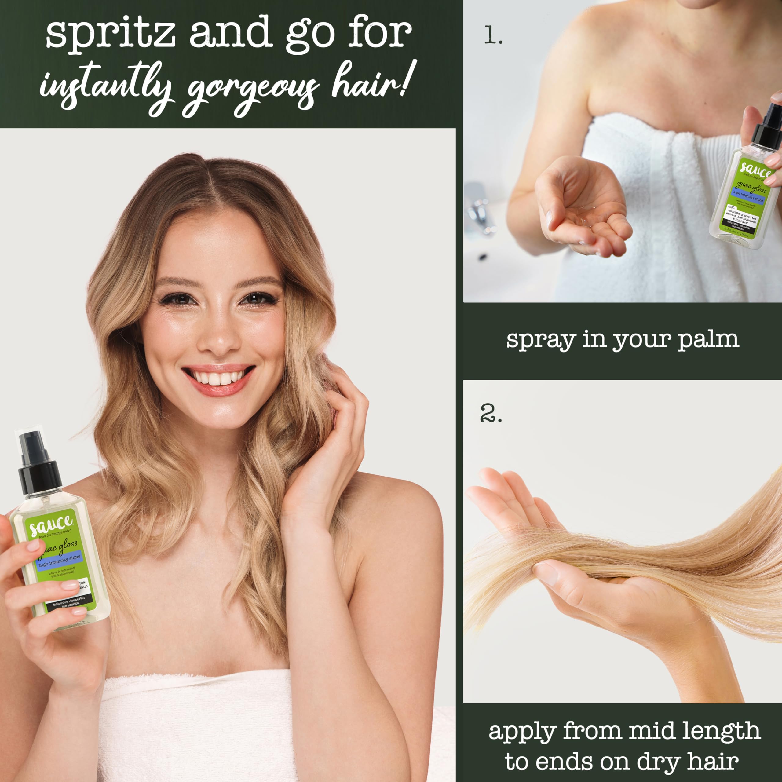 SAUCE BEAUTY Guac Hair Gloss, 3 Fl Oz High Intensity Shine, Jojoba Oil, Green Tea Extract & Squalane to Smooth, Boost Shine & Control Frizz for Sleeker, Softer, More Manageable Hair, Vegan Formula SAUCE BEAUTY Au supplements