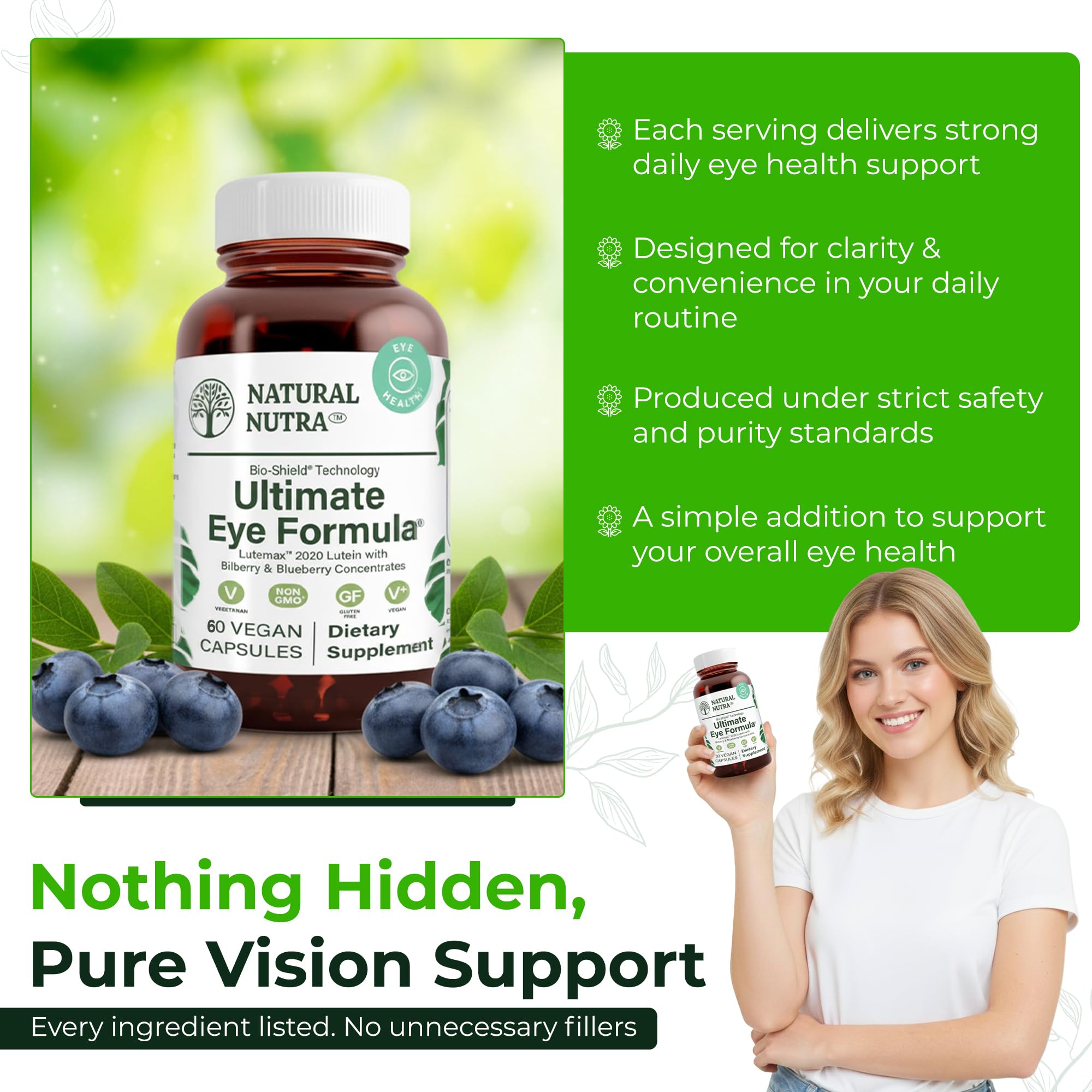 Natural Nutra Ultimate Eye Health Supplement - Bilberry & Blueberry Extract Blend for Day and Night Vision Support, Promotes Color Perception & Eye Clarity - Non-GMO, Vegan - 30 Capsules (Pack of 3) Natural Nutra Au supplements