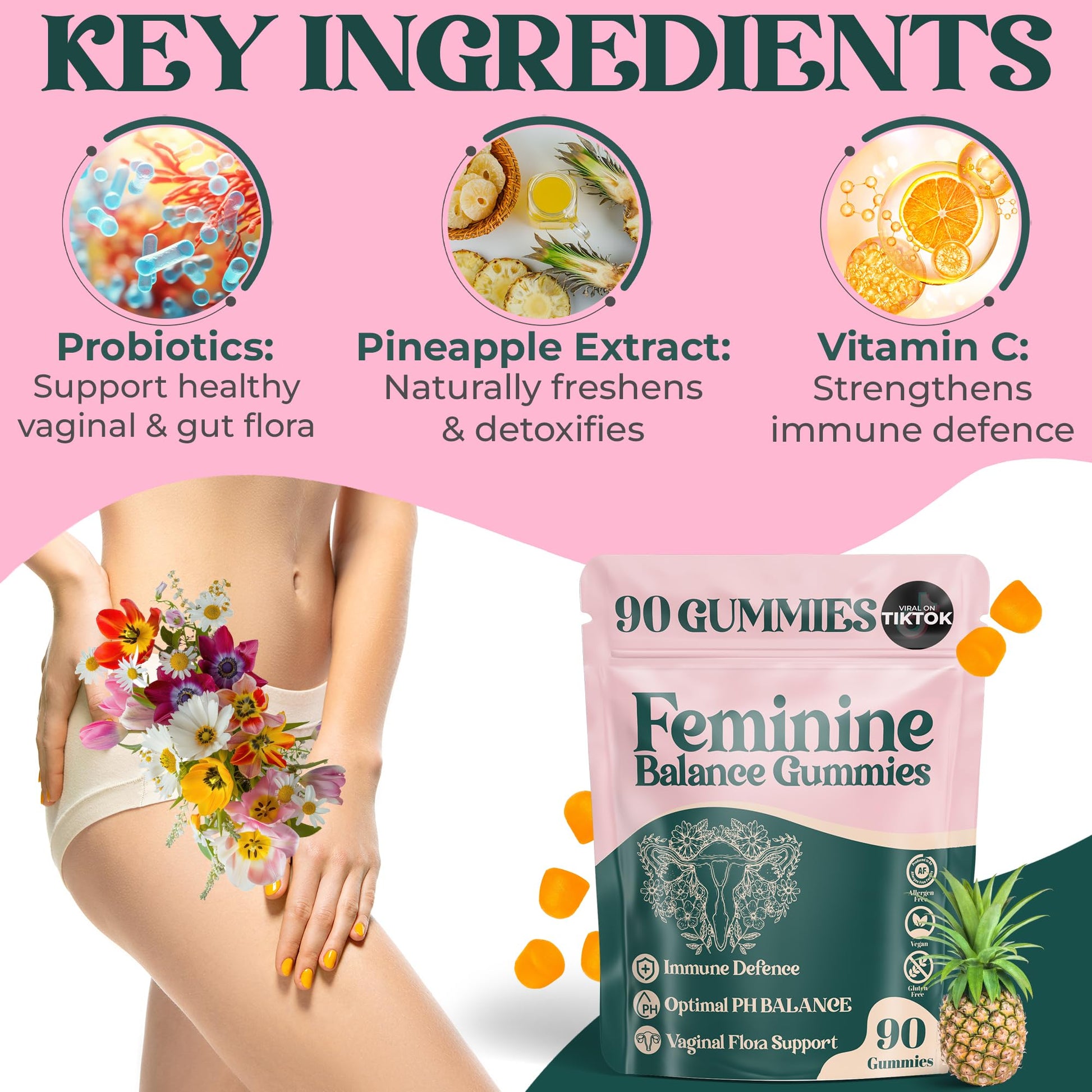 ORGANIC UPLIFT Premium Feminine Balance Gummies - for Women’s Health & Wellness - Immune Support - Vegan, Gluten-Free - Hawaiian Pineapple - 90 Gummies - 45 Servings ORGANIC UPLIFT Au supplements