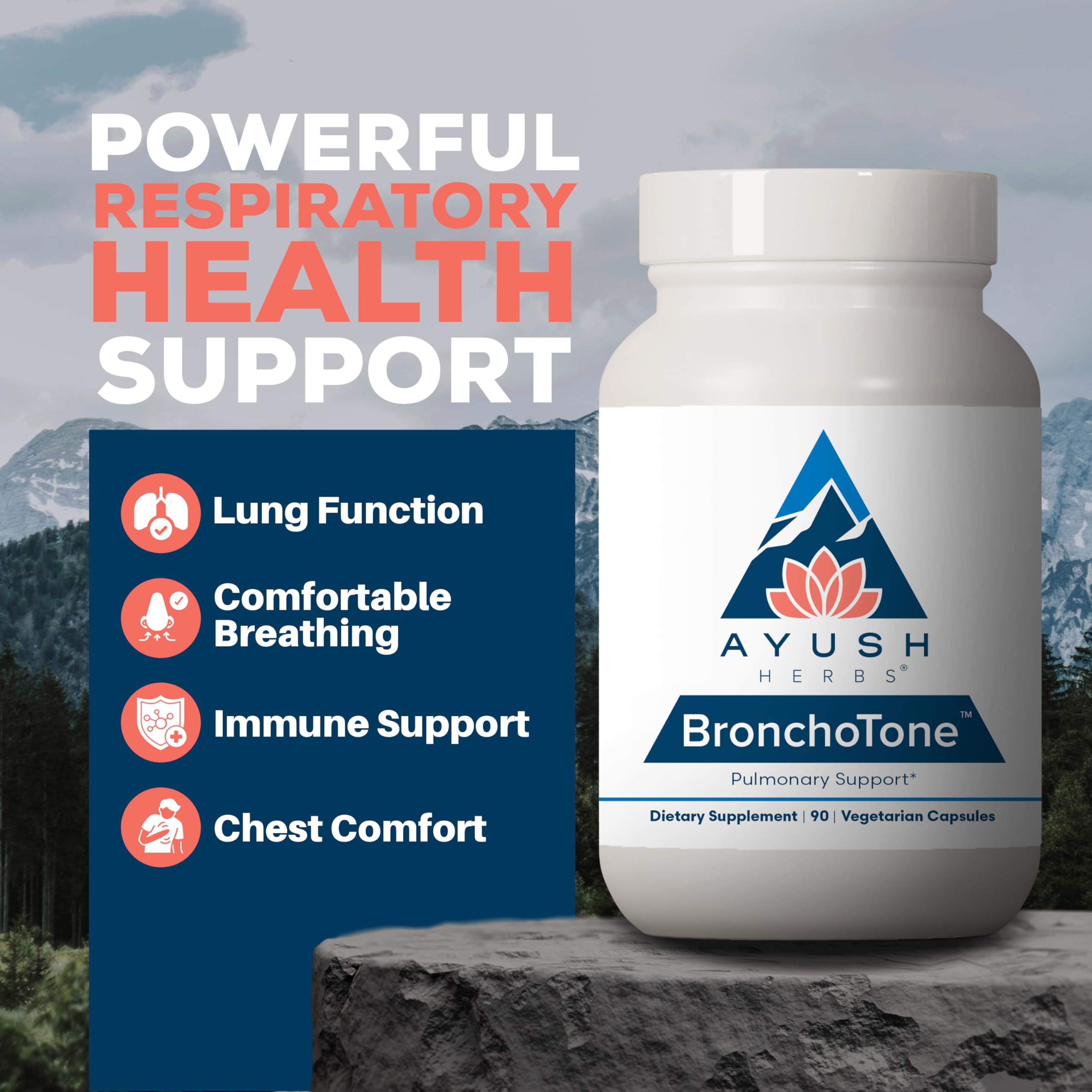 Ayush Herbs Bronchotone - Bronchial Support, Respiratory and Immune-Support Support Supplement for Women & Men, Adults, Pulmonary Care Supplement - 90 Vegetarian Capsules (1 Count) Ayush Herbs Au supplements