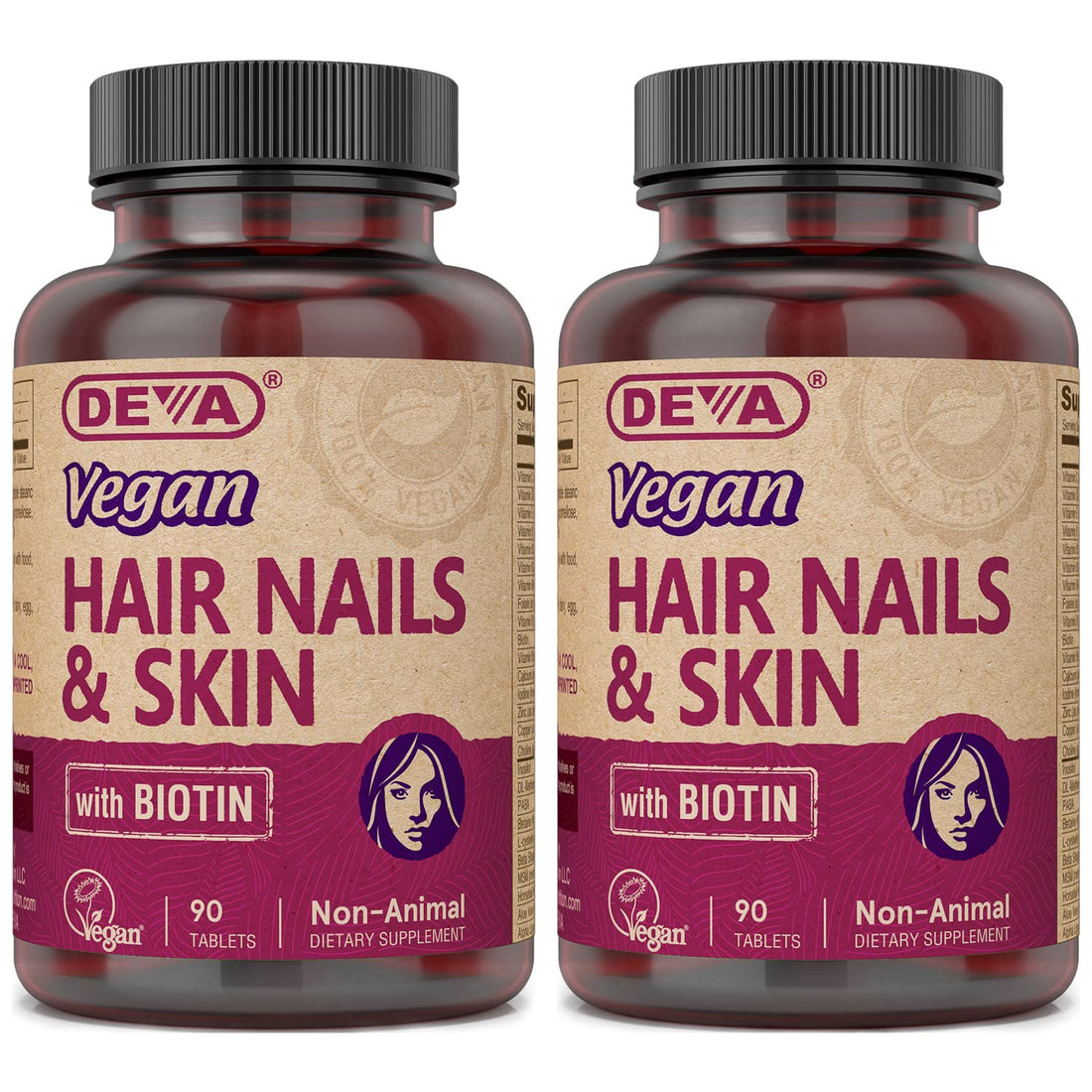 DEVA Vegan Vitamins Hair, Nails & Skin Supplement with 500 mcg of Biotin Per Tablet 90 Tablets (Pack of 2) DEVA Au supplements