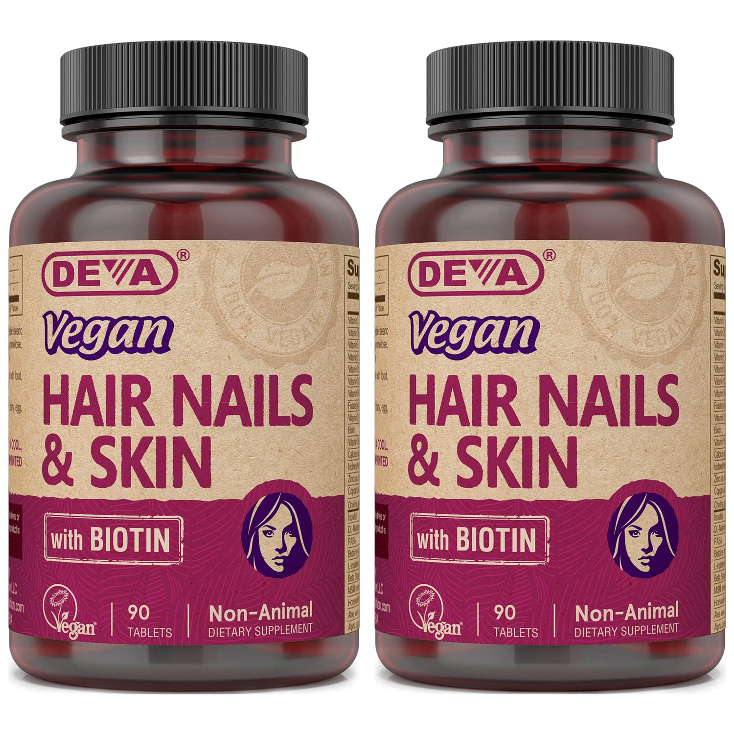 DEVA Vegan Vitamins Hair, Nails & Skin Supplement with 500 mcg of Biotin Per Tablet 90 Tablets (Pack of 2) DEVA Au supplements