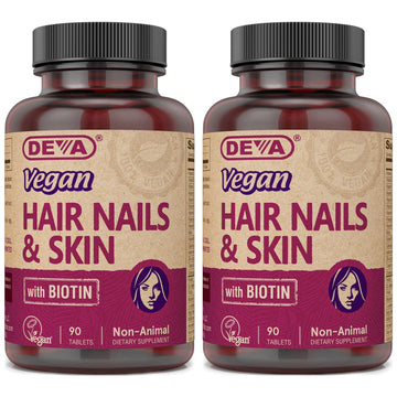 DEVA Vegan Vitamins Hair, Nails & Skin Supplement with 500 mcg of Biotin Per Tablet 90 Tablets (Pack of 2) DEVA Au supplements