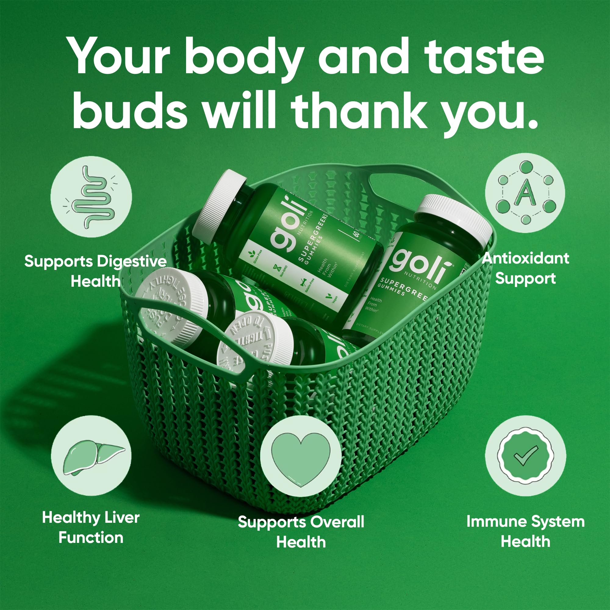 Goli Supergreens Gummies with Probiotics - Artichoke Leaf Extract, Spirulina, Kale, Vitamins A, B6, B12 - Vegan, Gluten-Free, Non-GMO Goli Au supplements
