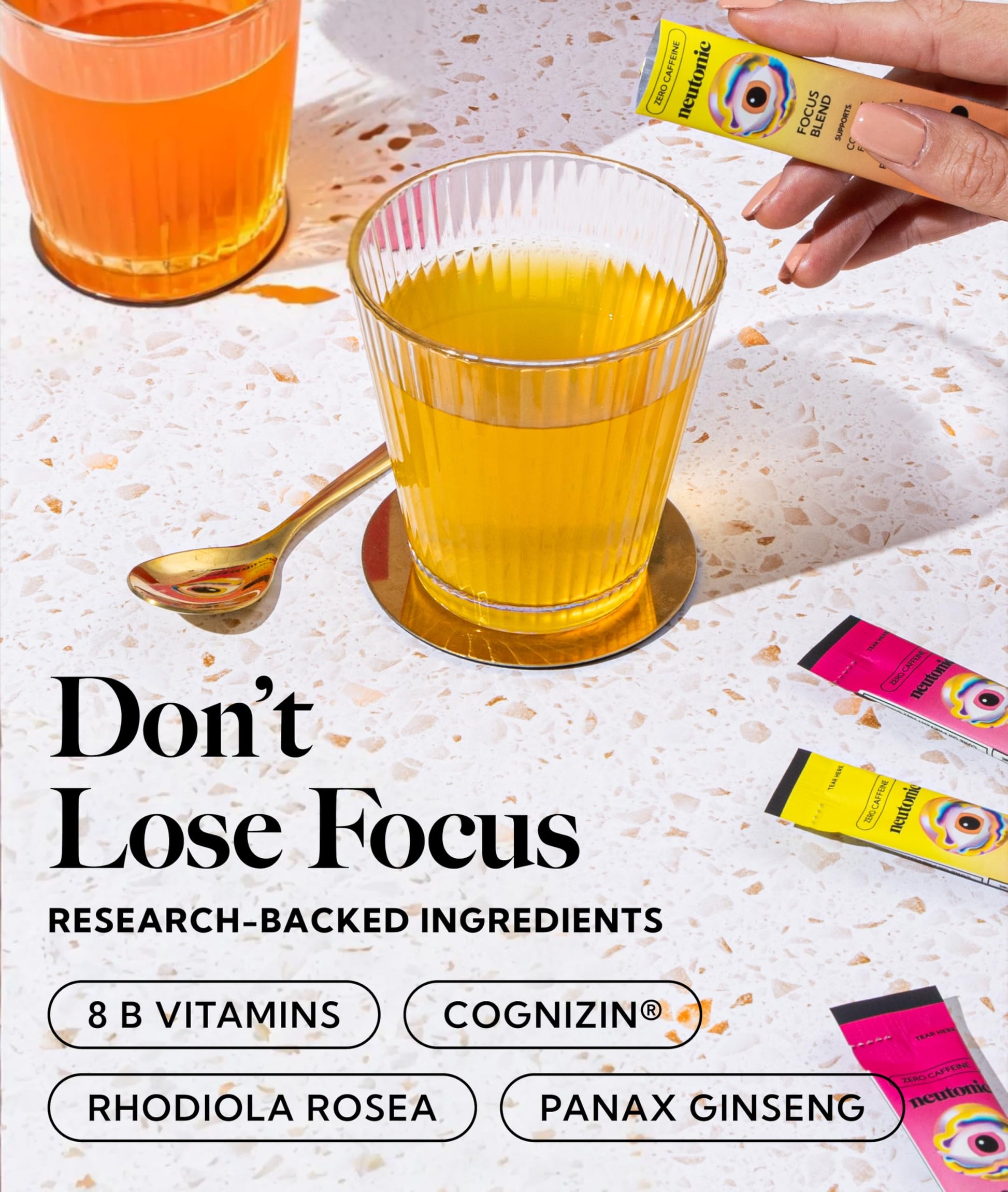 Neutonic Nootropic Focus Blend Powder | Peach Mango & Wild Berry 4 Sticks | Caffeine Free, Zero Sugar | Support Memory, Mental Clarity, Cognitive Function | Boost Focus, Energy, Brain Health Neutonic Au supplements