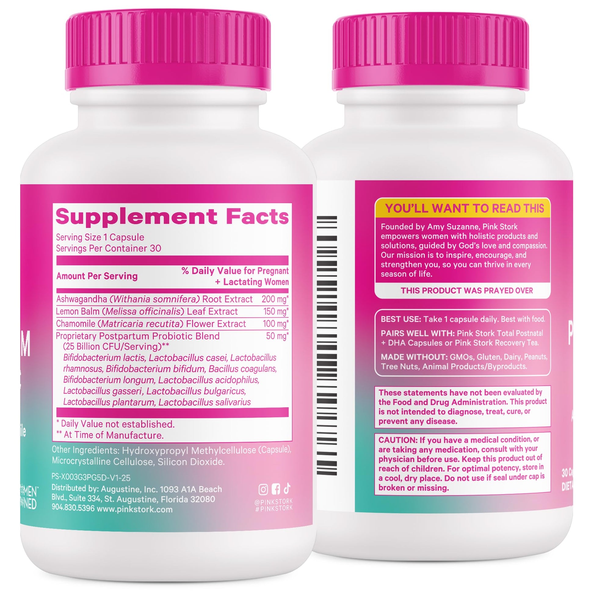 Pink Stork Probiotics for Postnatal Women - 30 Billion CFUS with Ashwagandha and Chamomile, Postpartum Essentials for Hormone Balance, Mood Support, Gut Health, Digestive Wellness, 30 Capsules Pink Stork Au supplements