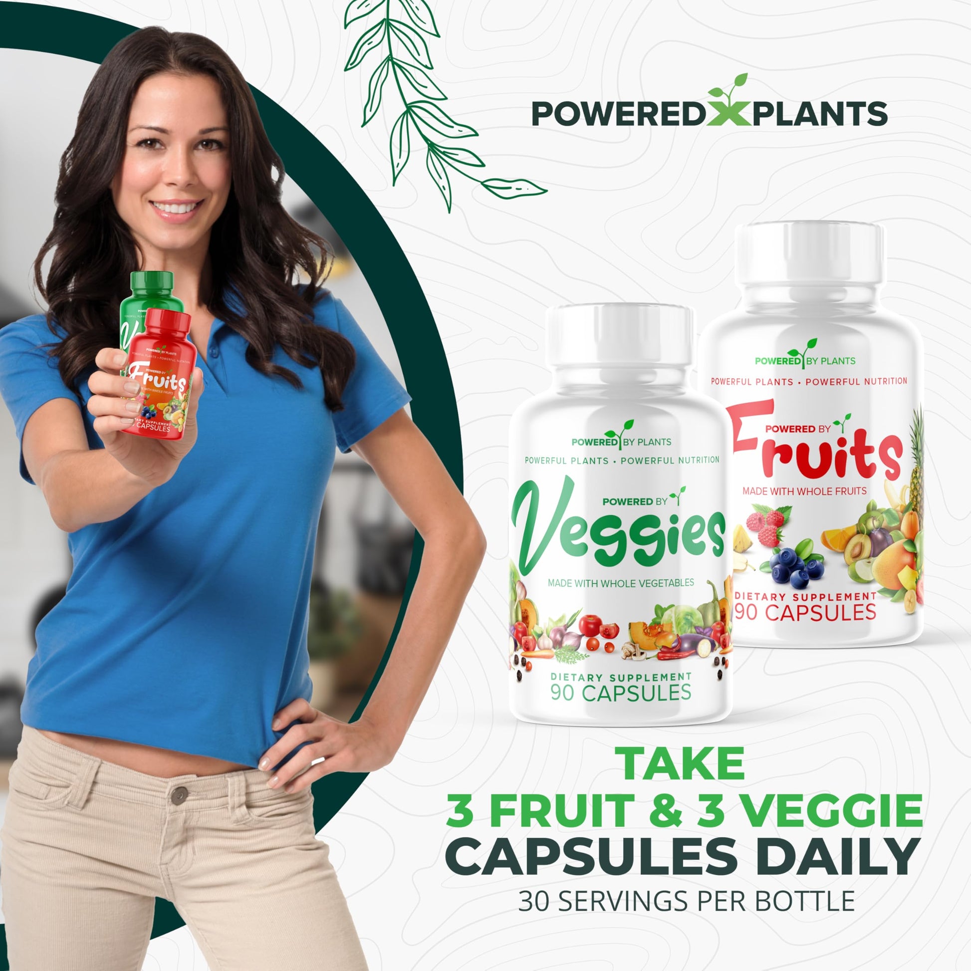 Daily Fruits and Veggies Supplement - 180 Capsules for 30 Days, Non GMO & Gluten Free Superfood with Natural Vitamins - Powered by Plants, 2-Pack POWERED X PLANTS Au supplements