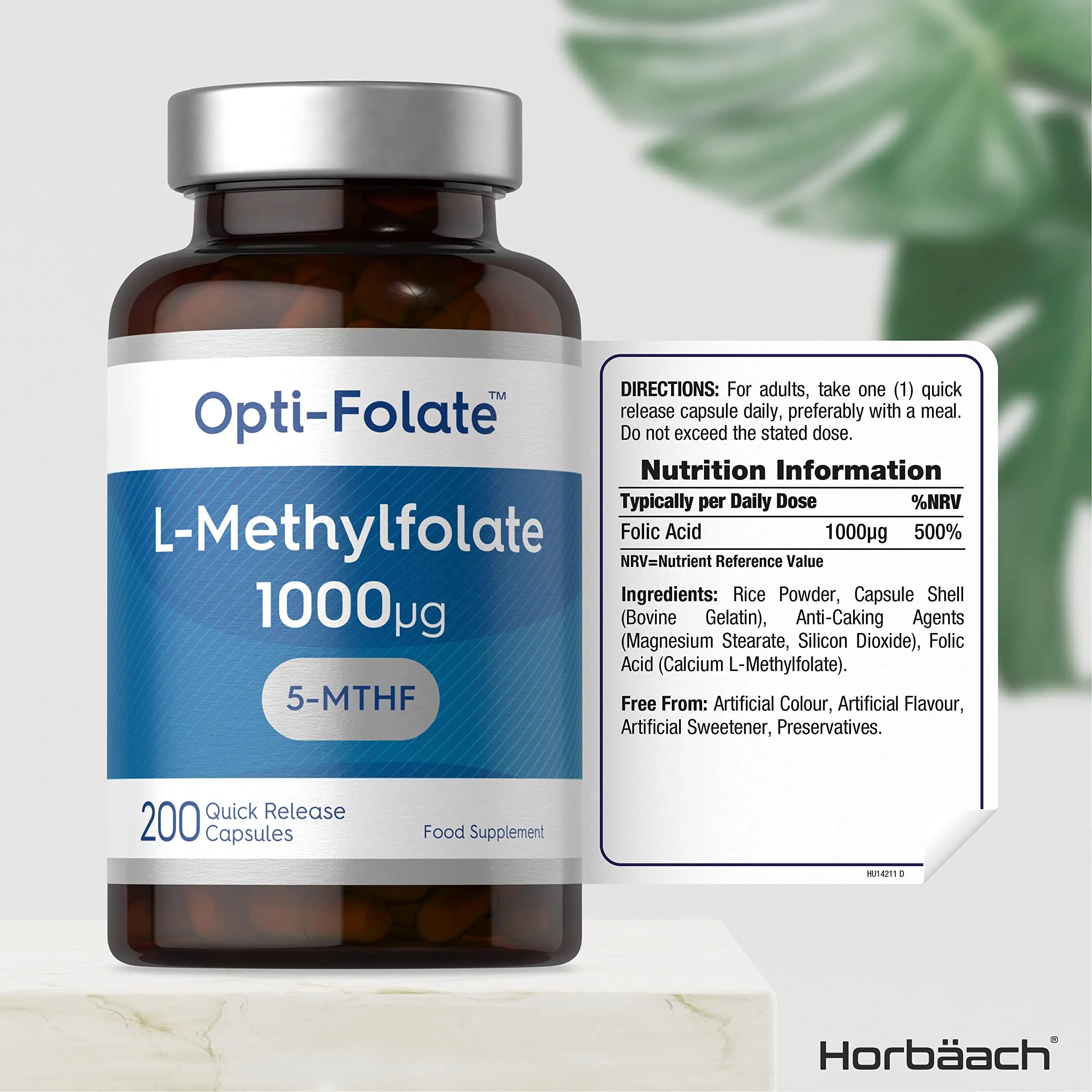 L-Methylfolate 1000ug | 200 Capsules | 5-MTHF Folate Supplement | Active Form Horbäach Au supplements