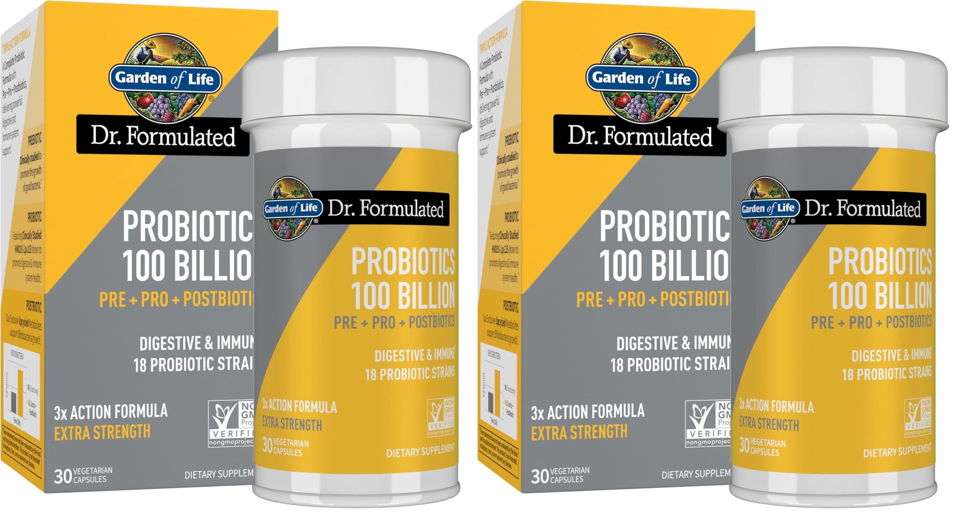 Garden of Life Dr.Formulated Pre, Post & Probiotics 100 Billion CFU Once Daily 3-in-1 Complete Probiotics,Prebiotics & Postbiotics Supplement for Women and Men-Extra Strength,30 Day Supply,(Pack of 2) Garden of Life Au supplements