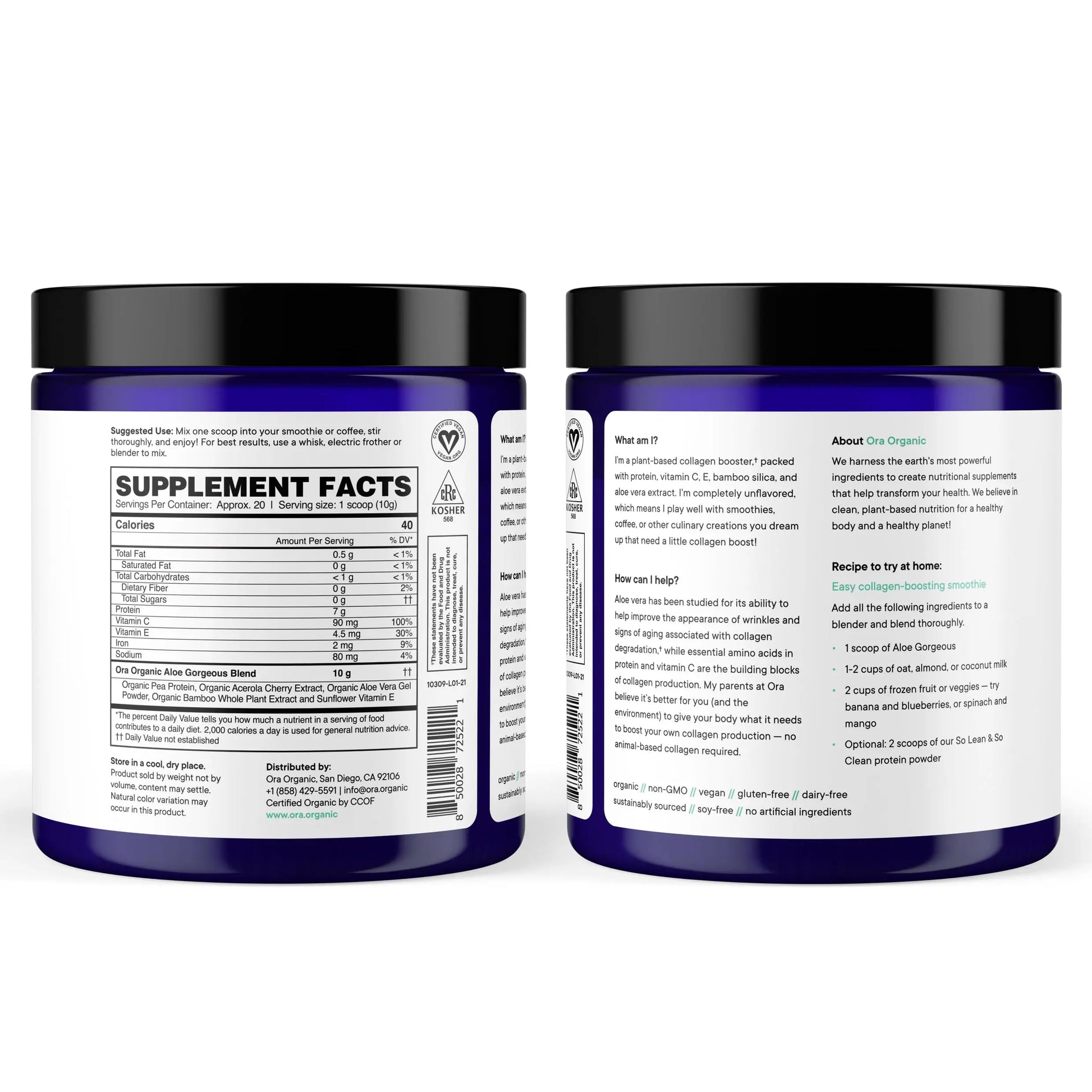 Ora Organic Vegan Collagen-Boosting Powder for Women and Men - Hair, Skin, & Nails Support - Bamboo Silica, Plant-Based Protein, Organic Vitamin C, Aloe Vera - Vanilla Flavor, 20 Servings Ora Organic Au supplements