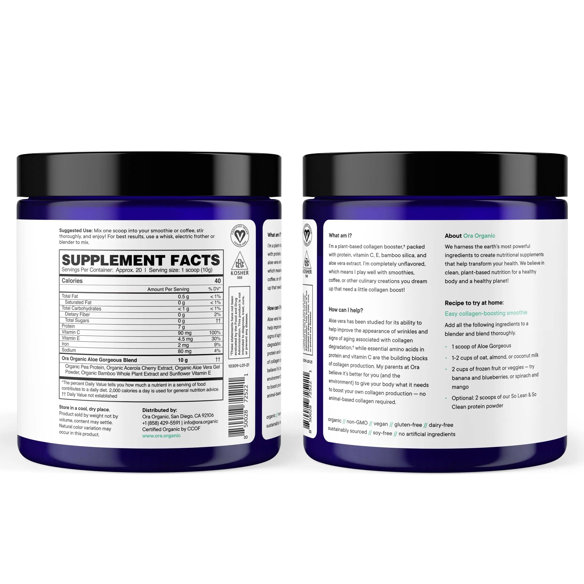 Ora Organic Vegan Collagen-Boosting Powder for Women and Men - Hair, Skin, & Nails Support - Bamboo Silica, Plant-Based Protein, Organic Vitamin C, Aloe Vera - Vanilla Flavor, 20 Servings Ora Organic Au supplements