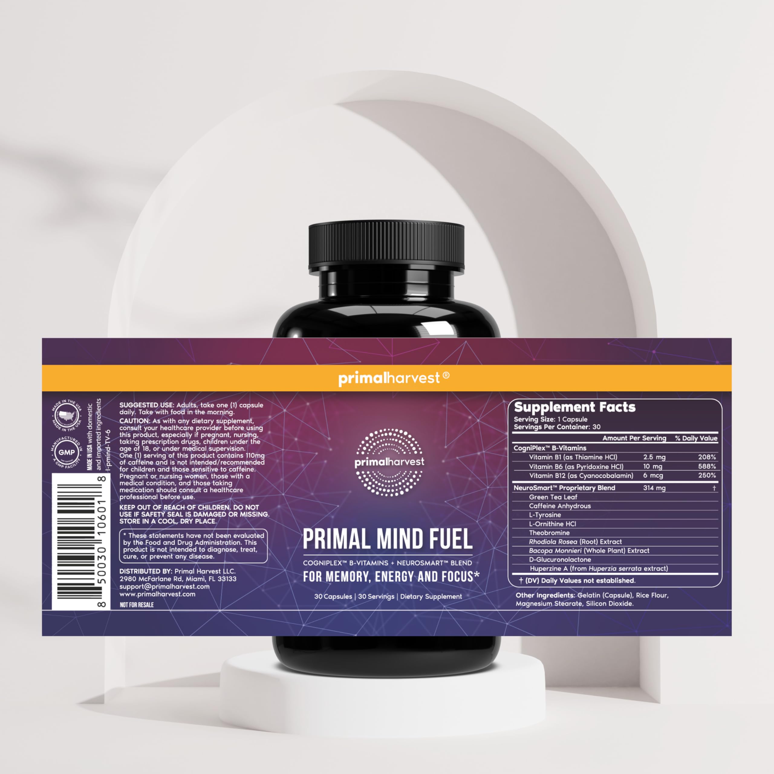Primal Harvest Brain Supplement, Primal Mind Fuel Brain Booster for Focus, Energy, Clarity, Memory Brain Health 30 Capsules Nootropics Brain Support Supplement for Men and Women (2 Pack (30 Count)) Primal Harvest Au supplements