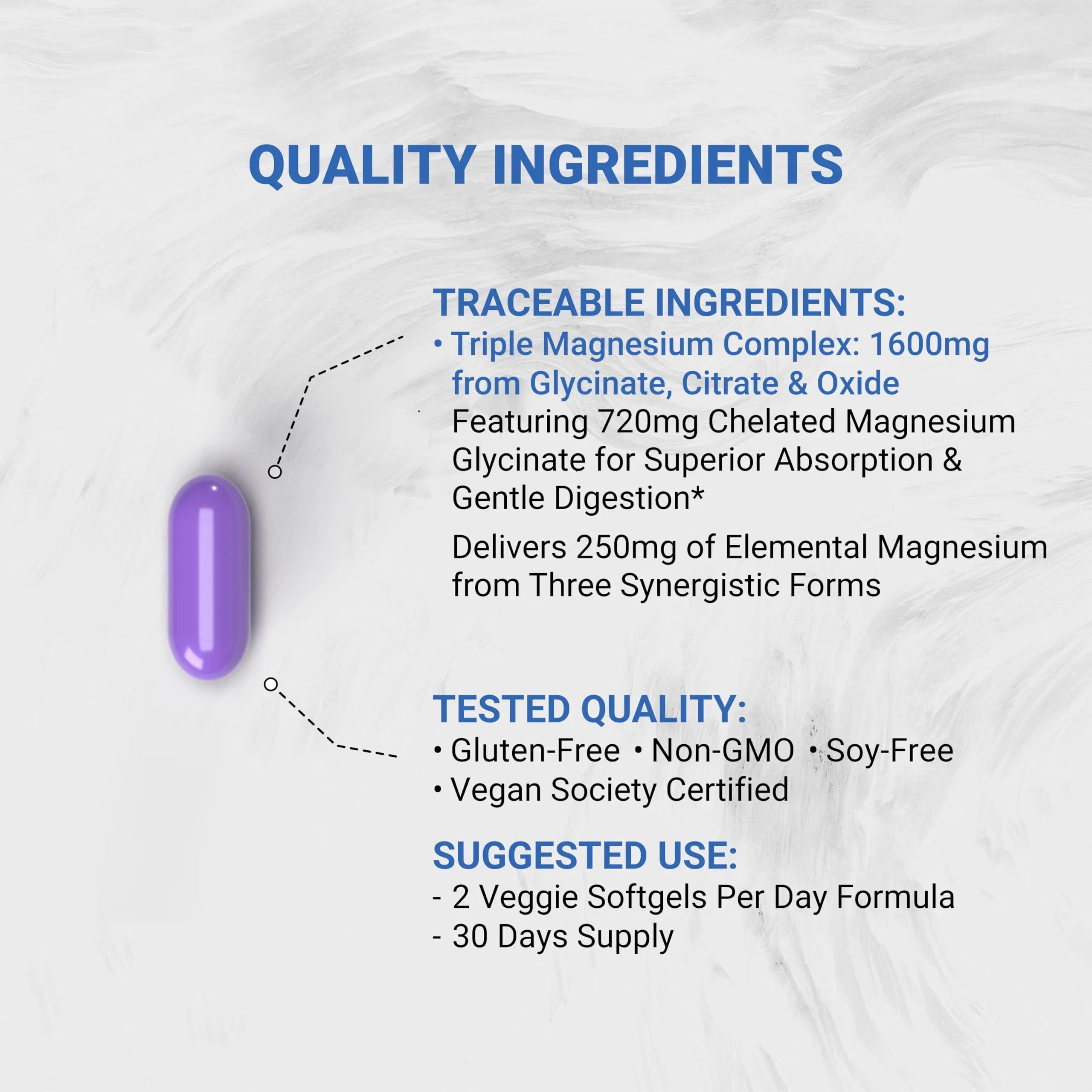 Naturalis Vegan Triple Magnesium Complex | Chelated Glycinate, Citrate & Oxide 1600mg Delivers 250mg Elemental Magnesium | Easily Absorbed for Stress, Muscle, Heart, Bone Support* | 60 Softgels Naturalis Au supplements