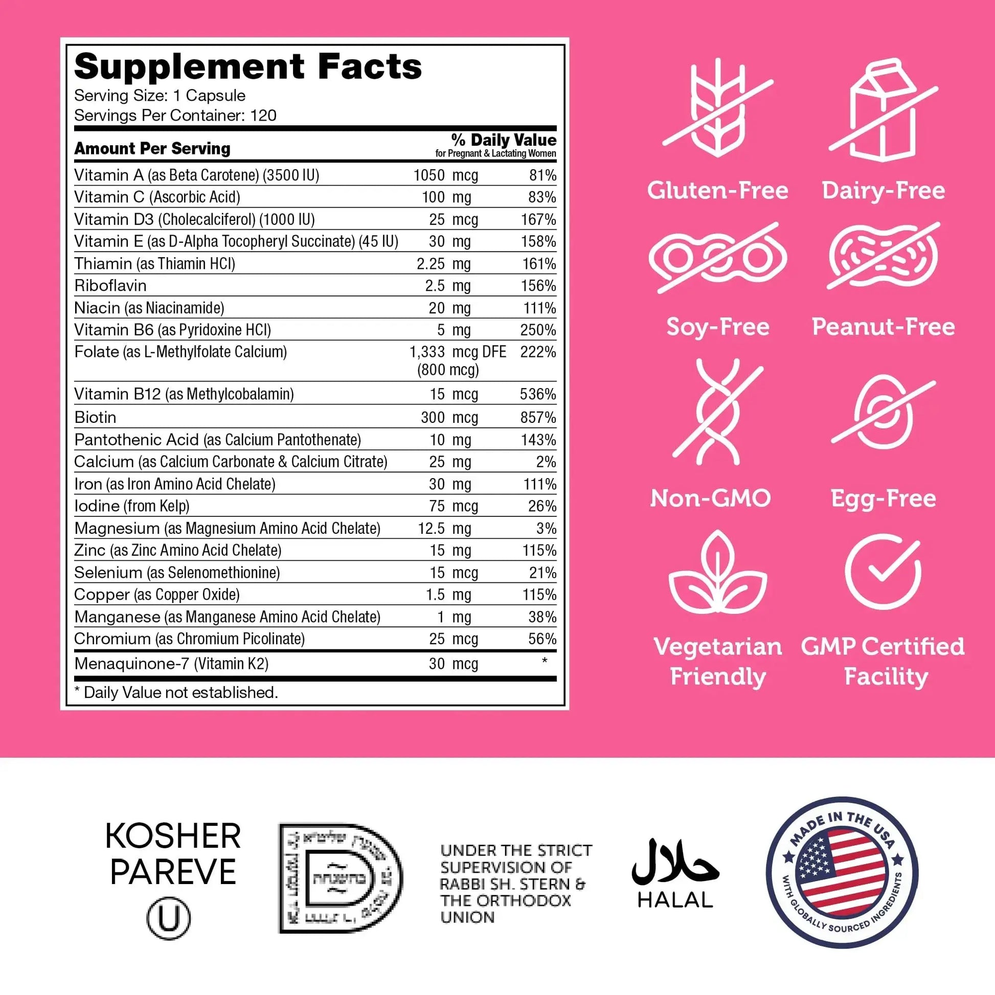 Zahler - Total One Prenatal Vitamins for Women (120 Count) Daily Multi Vitamin Prenatals with Folic Acid, Iron, Zinc Zahler Au supplements