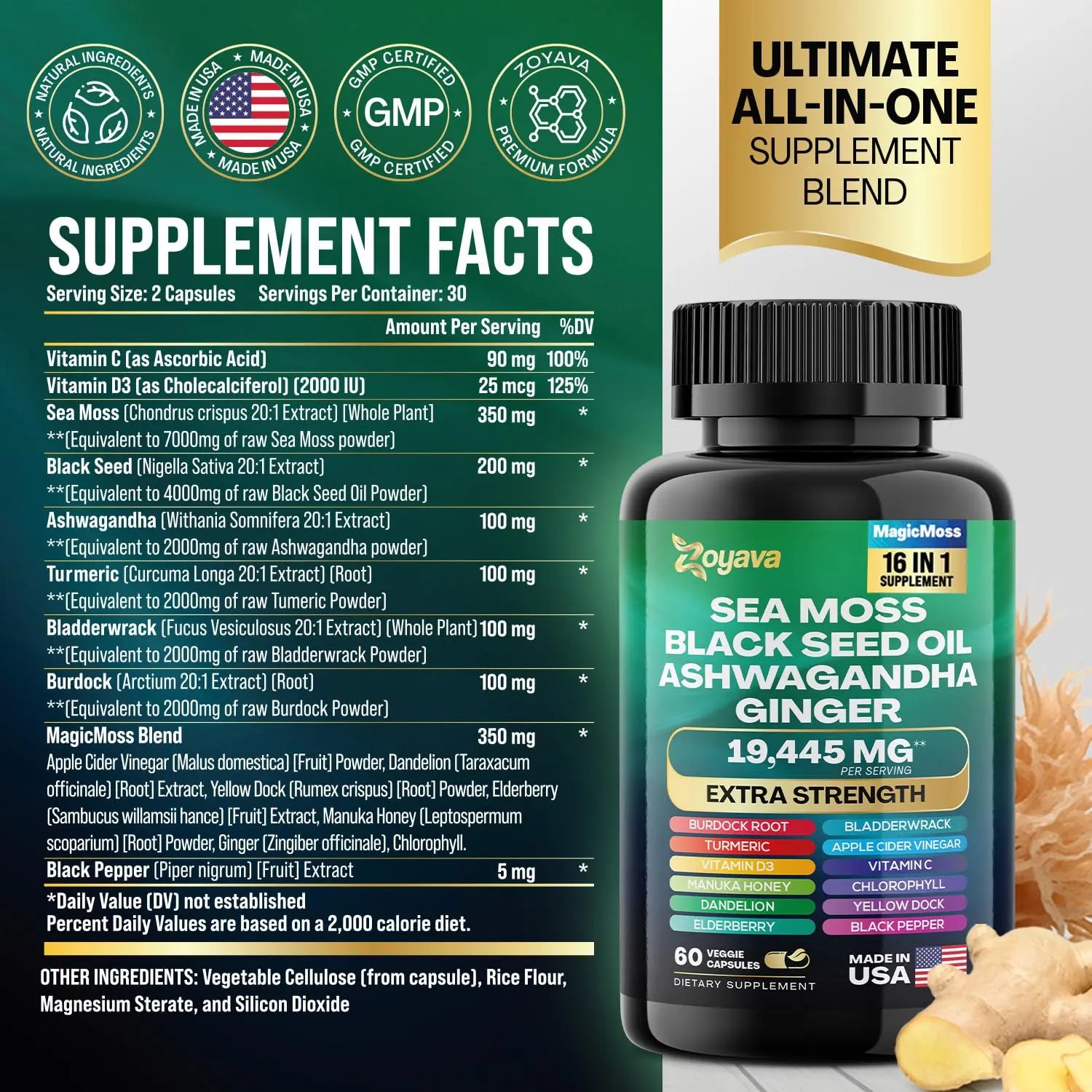 Zoyava Magic Moss Blend Sea Moss 7000mg Ashwagandha 2000mg Black Seed Oil Zoyava Au supplements