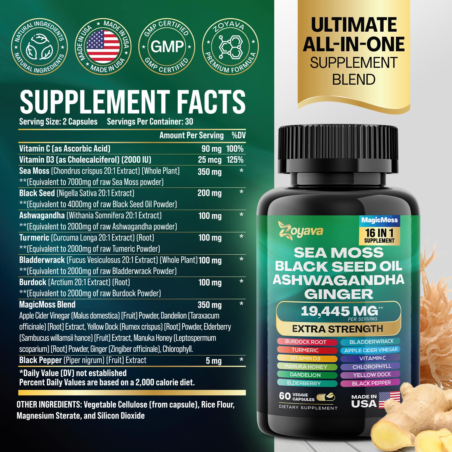 Zoyava Sea Moss Supreme16 Blend 19,445 MG and Shilajit 15,250 MG - Nature's Synergy Zoyava Au supplements