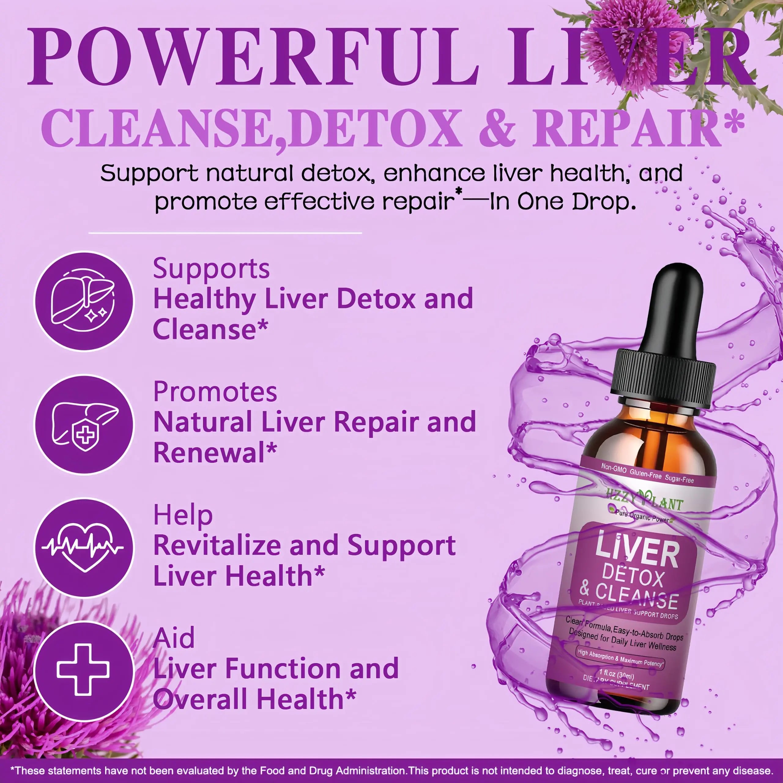 Liver Cleanse Detox & Repair Drops - Liquid Liver Support Tincture with Milk Thistle, Dandelion, Artichoke, TUDCA, NAC, Chanca Piedra - 15-in-1 Advanced Liver Detox Health Supplement - Vegan, Non-GMO HZZYPLANT Au supplements