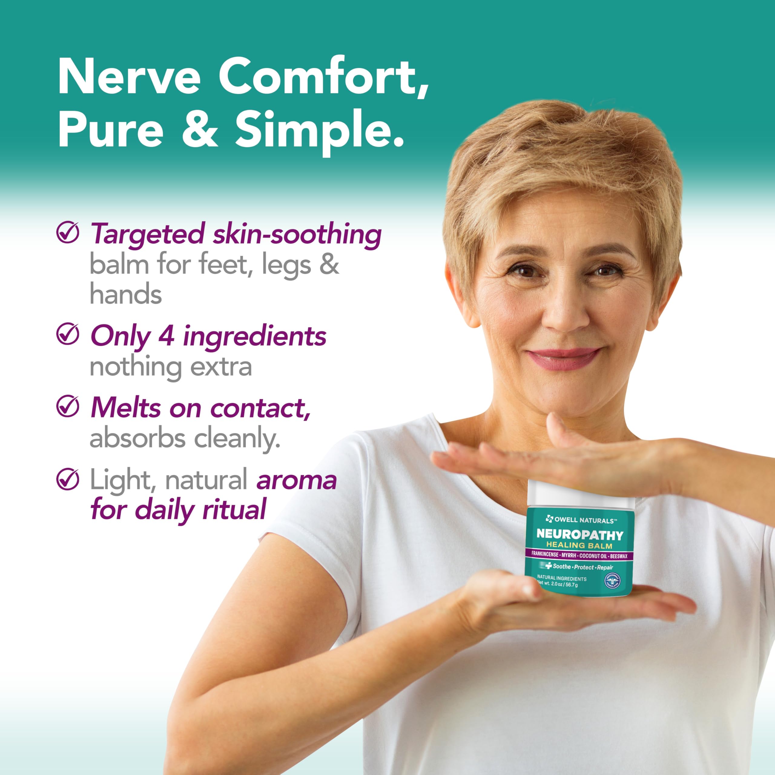 Owell Naturals Neuropathy Balm for Feet, Muscles & Joints – Long Lasting Comfort Formula with Frankincense, Myrrh, Coconut Oil, Beeswax – Fast Absorbing Botanical Skin Care, 2 oz Owell Naturals Au supplements