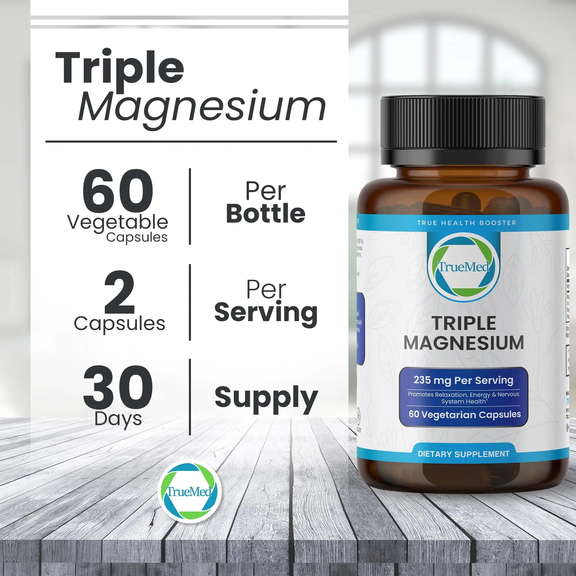 Truemed Triple Magnesium Complex Supplement 235mg with Magnesium Citrate, Malate & Lysinate Chelate | Magnesium Supplement for Sleep, Muscle Relaxation, Energy & Nerve Support | 60 Capsules, USA Made TRUEMED Au supplements