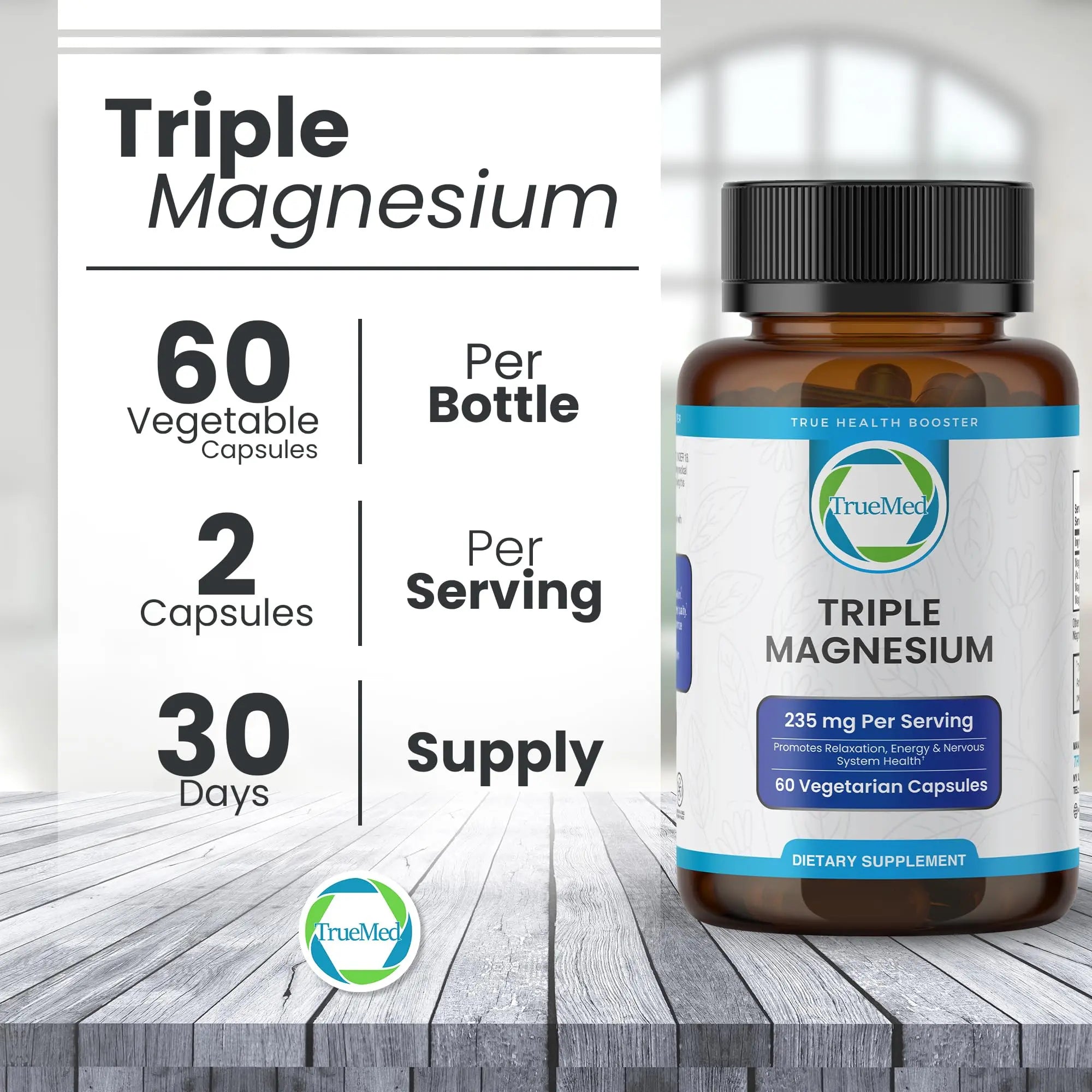 Truemed Triple Magnesium Complex Supplement 235mg with Magnesium Citrate, Malate & Lysinate Chelate | Magnesium Supplement for Sleep, Muscle Relaxation, Energy & Nerve Support | 60 Capsules, USA Made TRUEMED Au supplements