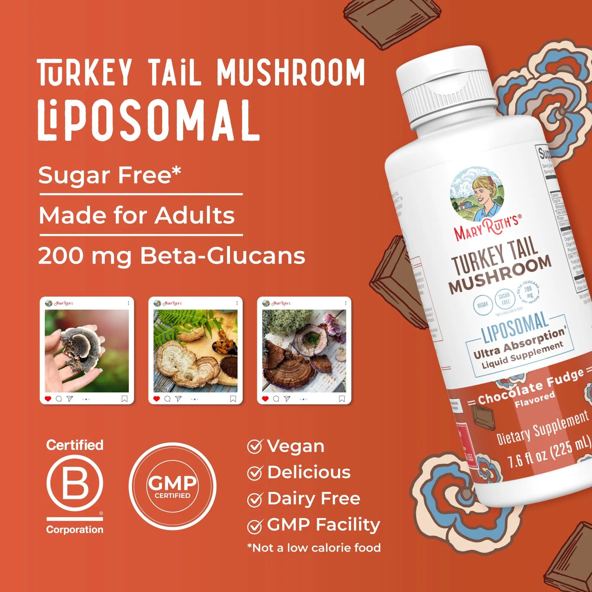 MaryRuth Organics Turkey Tail Mushroom Supplement | Ultra Absorption Liposomal | Full Spectrum | 200mg Beta-Glucans Per Serving | Vegan | 7.6 oz | 15 Servings MARYRUTH'S Au supplements