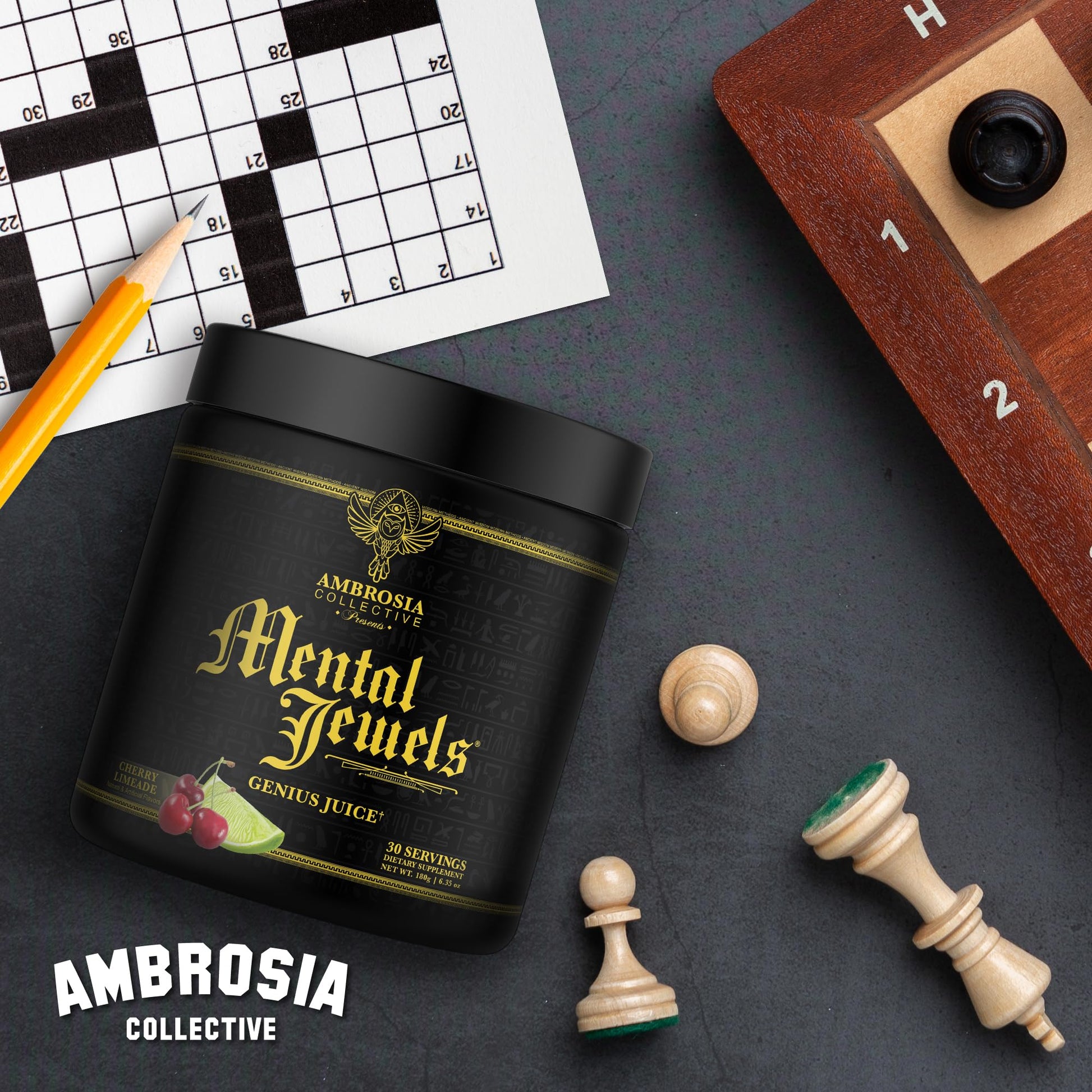 Ambrosia Mental Jewels Nootropic Brain Supplement Powder | Alpha GPC, Bacopa & Phosphatidylserine | Memory, Focus & Concentration Support | 30 Servings | Cherry Limeade Ambrosia Au supplements