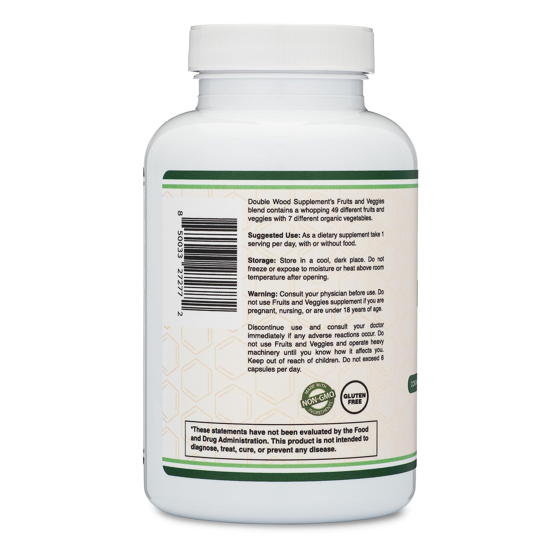 Fruits and Veggies Supplement (Daily Blend of 49 Different Fruits and Vegetables, 23 Veggies and 29 Fruits) 1,500mg Servings, 180 Capsules (No Fillers, Vegan Safe, Non-GMO) by Double Wood Double Wood Supplements Au supplements