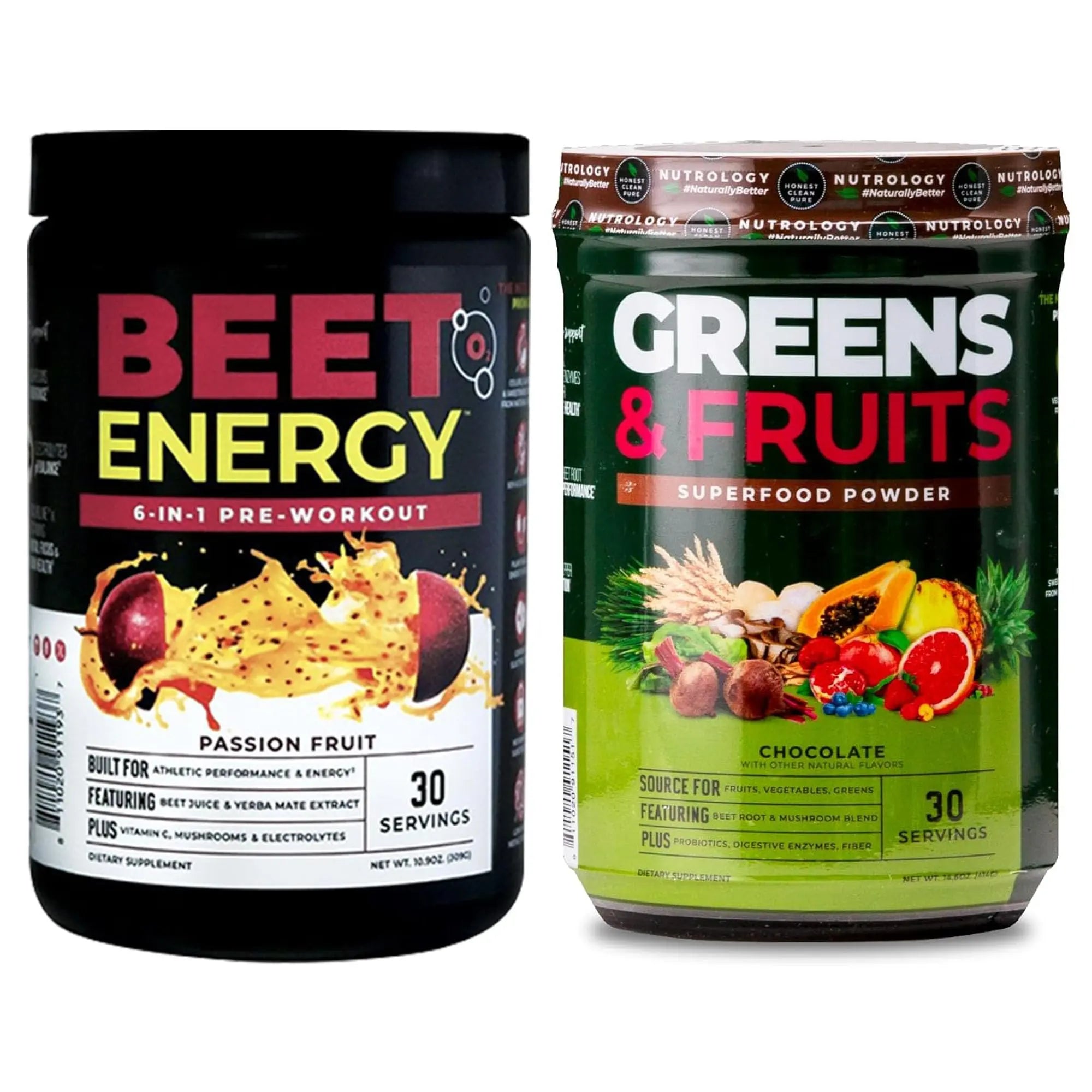 Nutrology Greens & Fruits Powder-Naturally Sourced Superfood, Chocolate (30 Servings) Beet Natural O2, Pre Workout Powder, Passion Fruit Flavor (30 Servings) Nutrology Au supplements