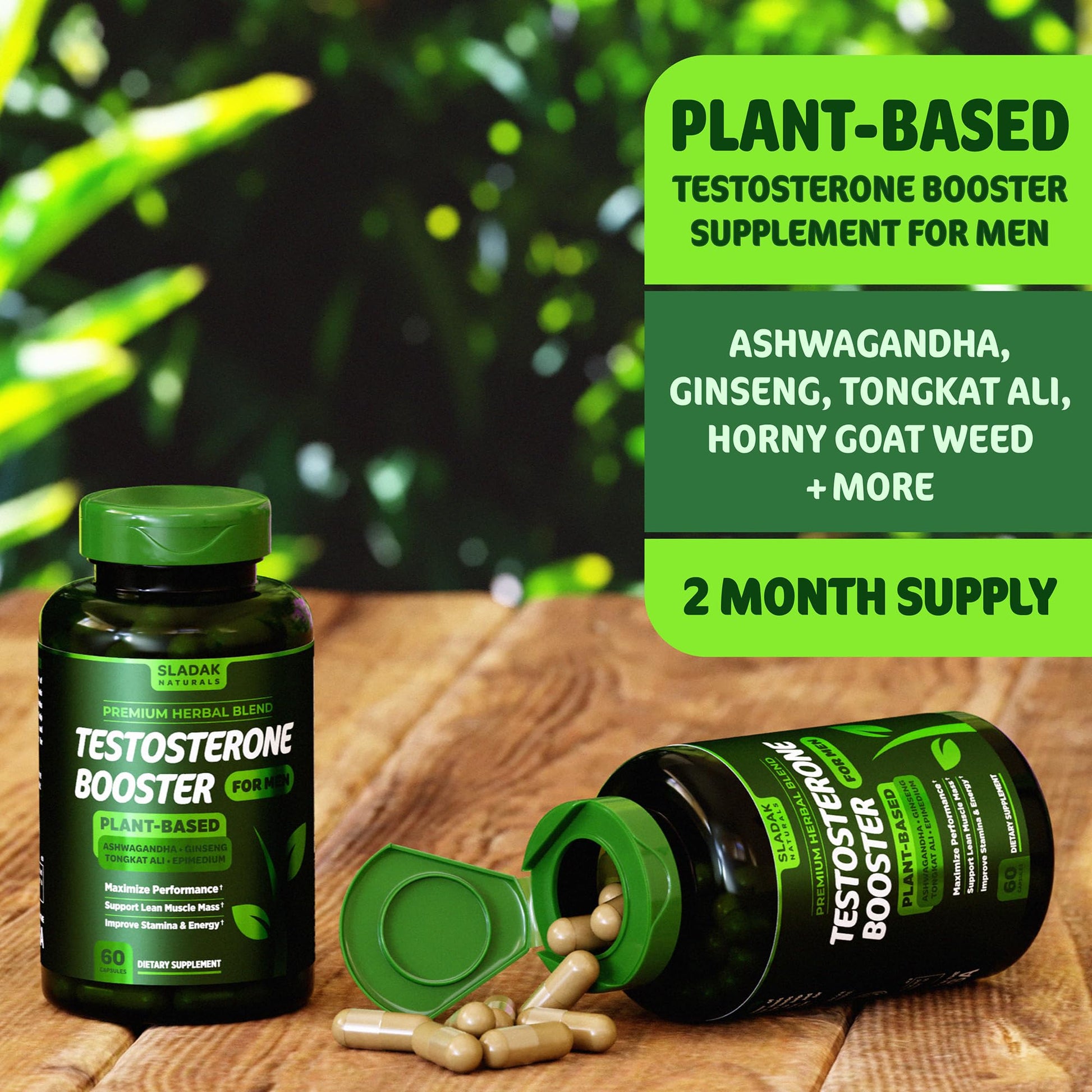 Testosterone Booster Supplement for Men - Male Enhancing Test Boost - Ashwagandha, L-Arginine, Tongkat Ali, Tribulus + More - Workout, Build Muscle, Strength, Energy & Performance - 2 Month Supply SLADAK NATURALS ㅤ Au supplements