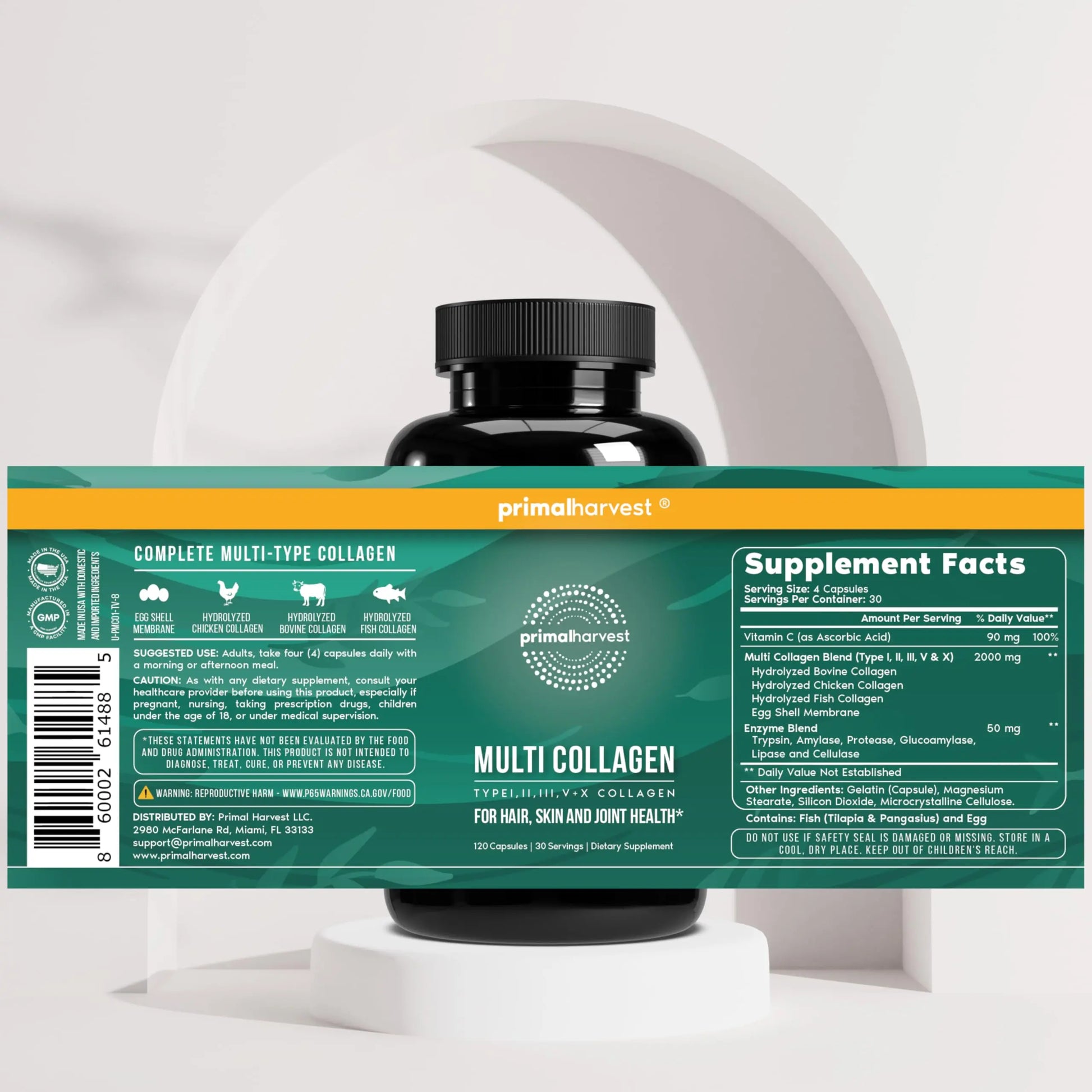 Primal Harvest Multi Collagen Pills for Women and Men (Type I, II, III, V, X) 120 Capsules w/Vitamin C for Hair, Skin, Nails Primal Harvest Au supplements