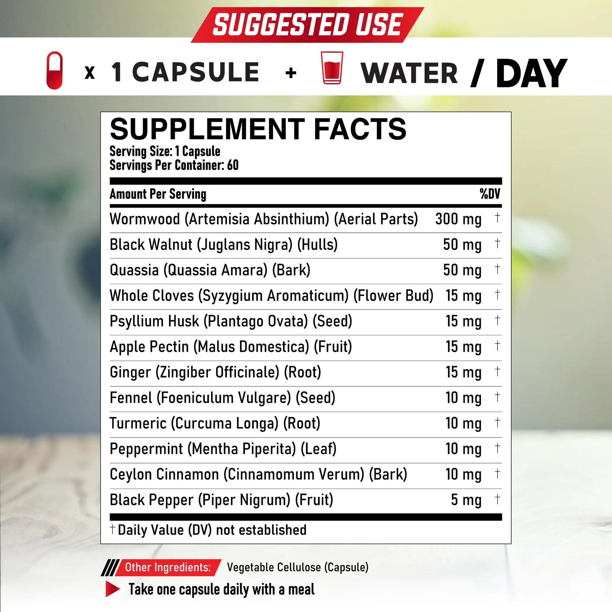 DEDICAD 12in1 Wormwood Capsules Black Walnut Cloves, Ginger, Turmeric Curcumin & Black Pepper - Immune System - 60 Capsules DEDICAD Au supplements