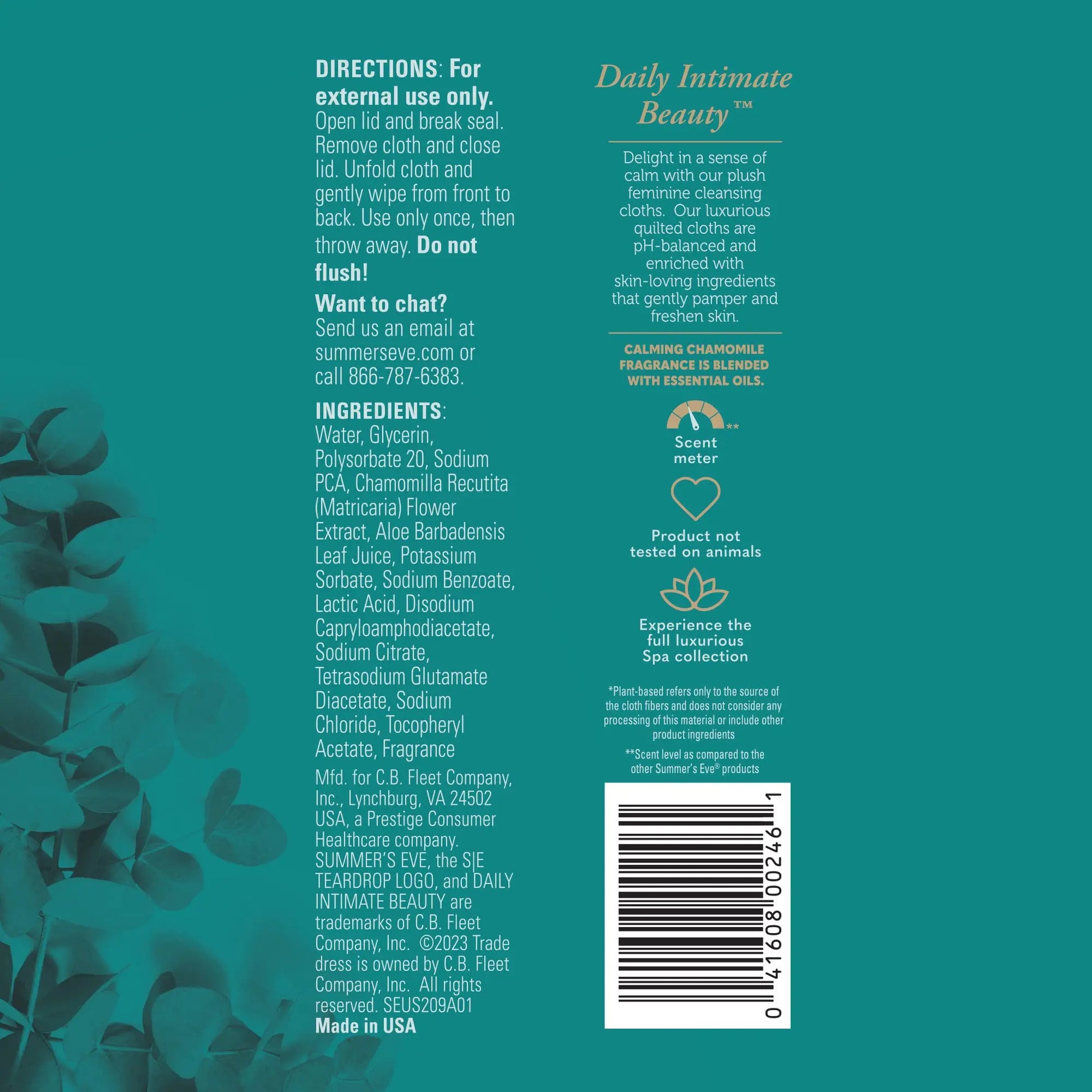 Summer's Eve Spa Calming Chamomile Feminine Wipes, 100% Plant Based*, pH balanced Plush Cloths Summer's Eve Au supplements