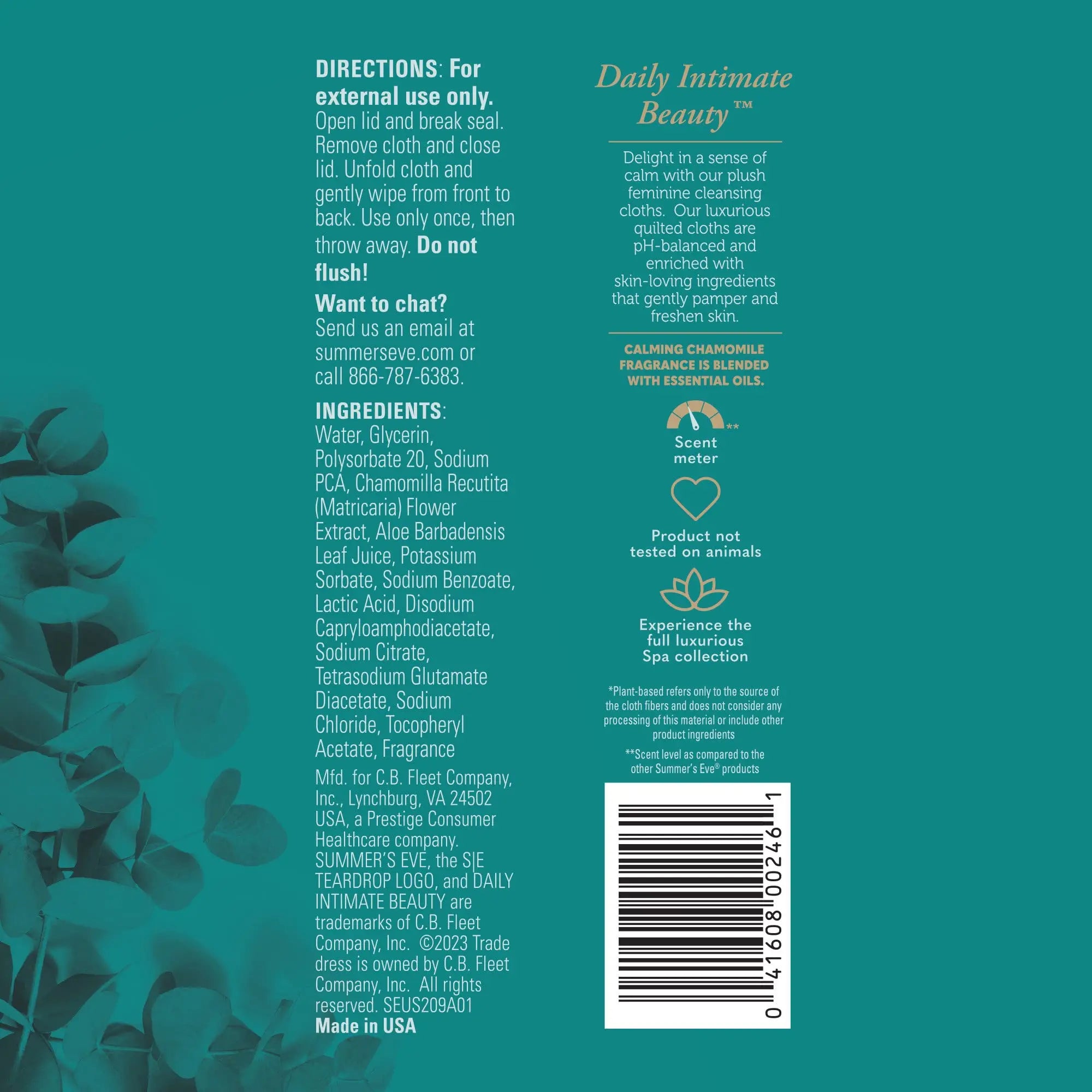Summer's Eve Spa Calming Chamomile Feminine Wipes, 100% Plant Based*, pH balanced Plush Cloths Summer's Eve Au supplements