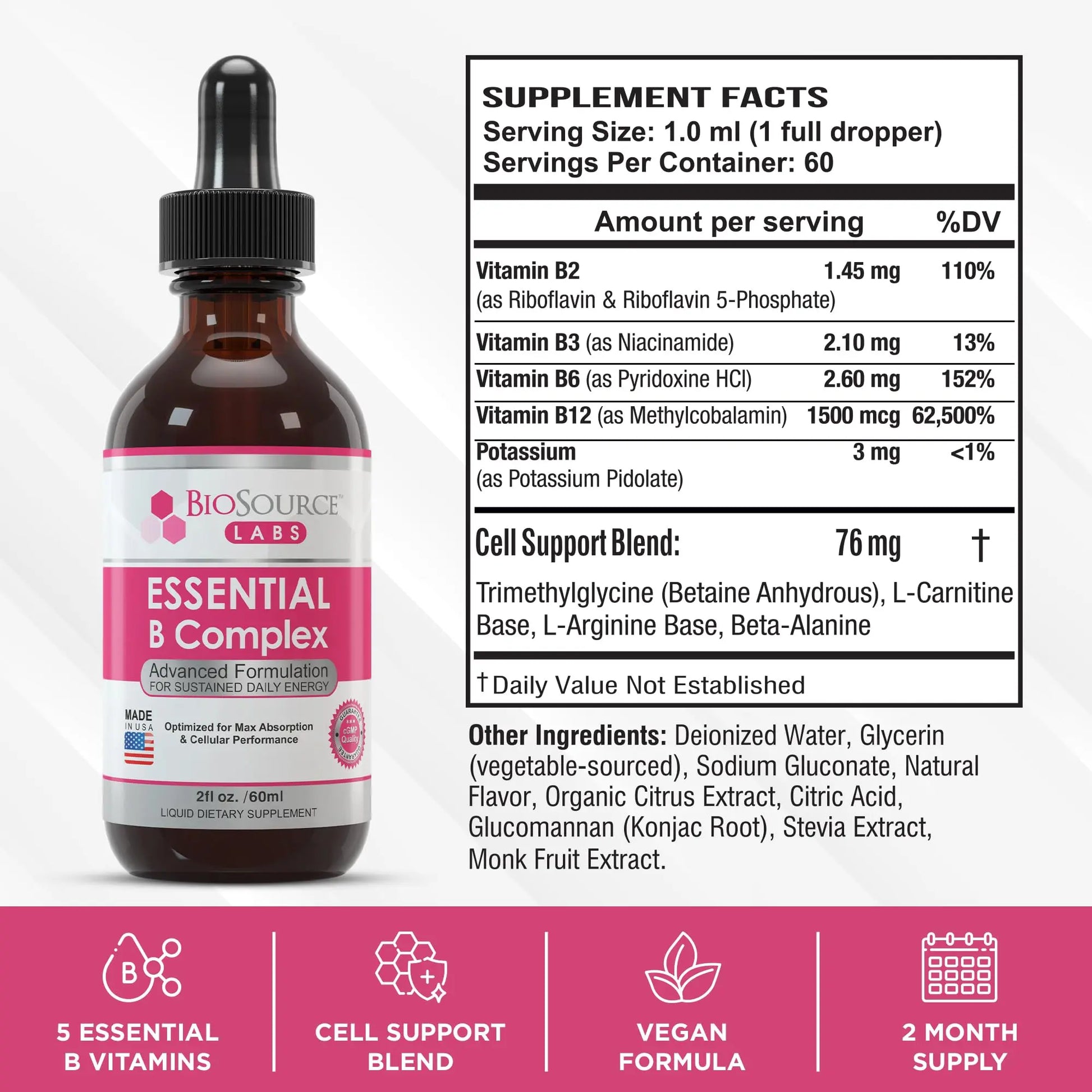 BioSource Labs Essential B Complex - Daily Vegan Vitamin B-Complex Sublingual Liquid BioSource Labs Au supplements