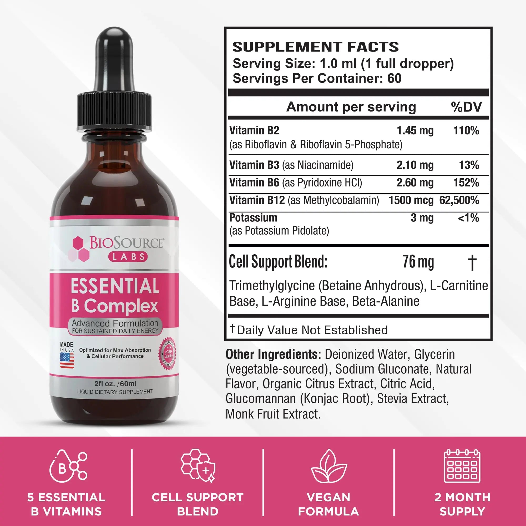 BioSource Labs Essential B Complex - Daily Vegan Vitamin B-Complex Sublingual Liquid BioSource Labs Au supplements