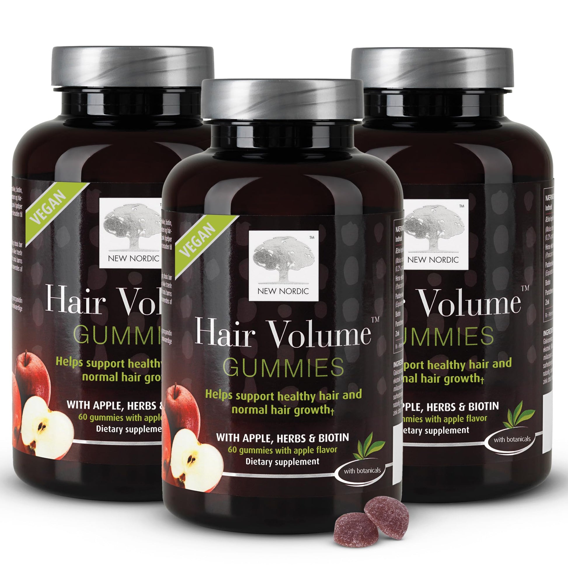 NEW NORDIC Hair Volume Gummies, 2500 mcg Biotin, Daily Hair Vitamins Supplement to Support Hair Skin & Nails, Vegan, 60 Count (Pack of 3) NEW NORDIC Au supplements