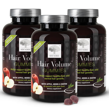 NEW NORDIC Hair Volume Gummies, 2500 mcg Biotin, Daily Hair Vitamins Supplement to Support Hair Skin & Nails, Vegan, 60 Count (Pack of 3) NEW NORDIC Au supplements