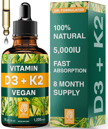 NATURTREU Vegan Vitamin D3 K2 Liquid Drops with MCT Oil for Adults (240 Servings) - Liquid Vitamin D K2 MK7 - All Natural, Non-GMO & Dr Formulated with 3X More Absorption - Third-Party Tested NATURTREU Au supplements