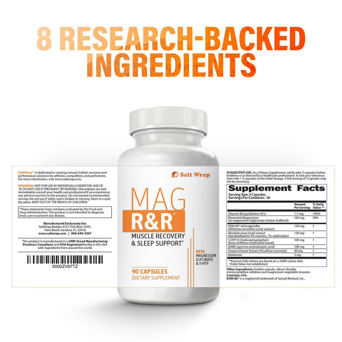 SaltWrap Mag R&R - Nighttime Muscle Cramps Support, Natural Sleep Support for Adults with Magnesium Glycinate for Muscle Spasm and Leg Cramps Relief, 90 Capsules SaltWrap Au supplements