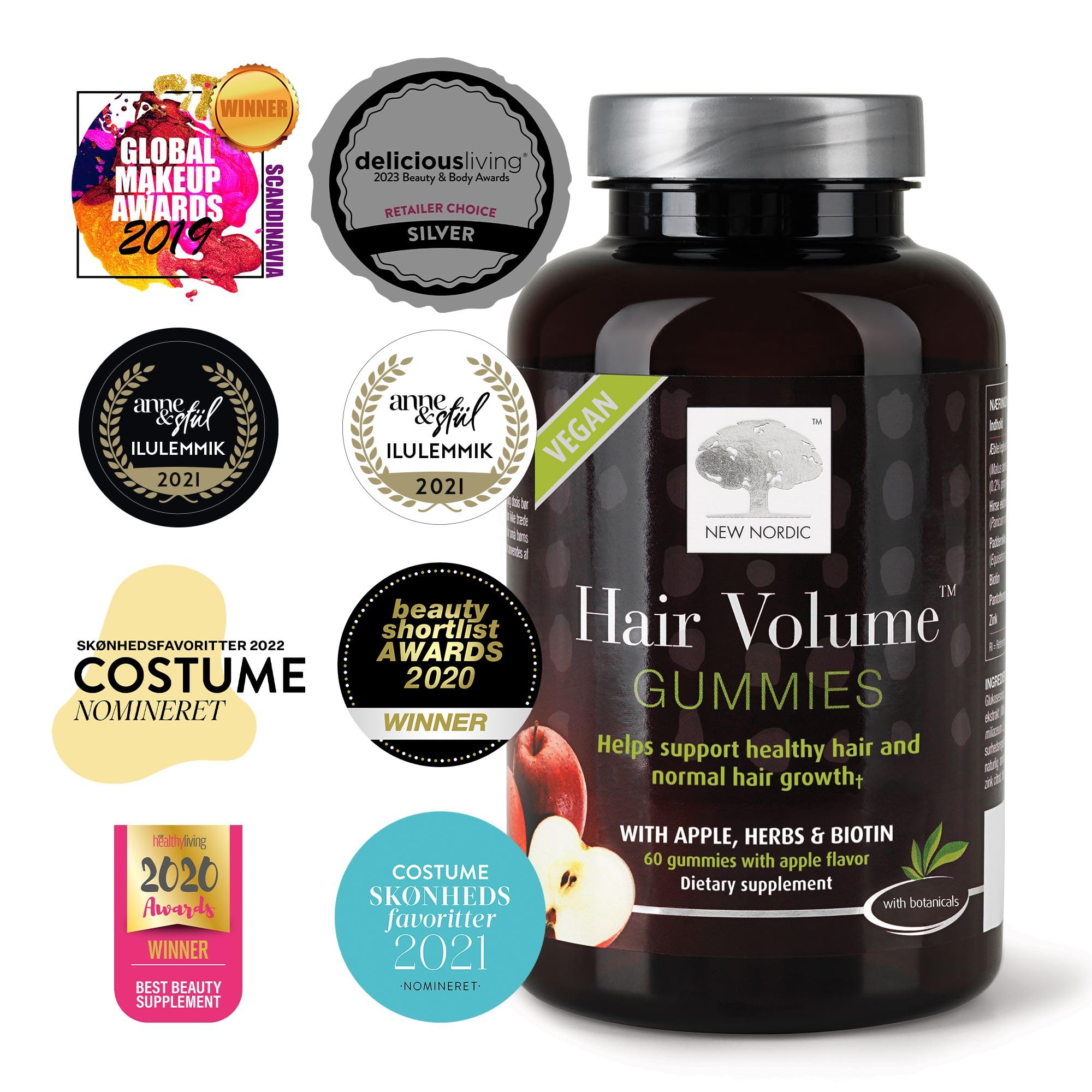 NEW NORDIC Hair Volume Gummies, 2500 mcg Biotin, Daily Hair Vitamins Supplement to Support Hair Skin & Nails, Vegan, 60 Count (Pack of 3) NEW NORDIC Au supplements