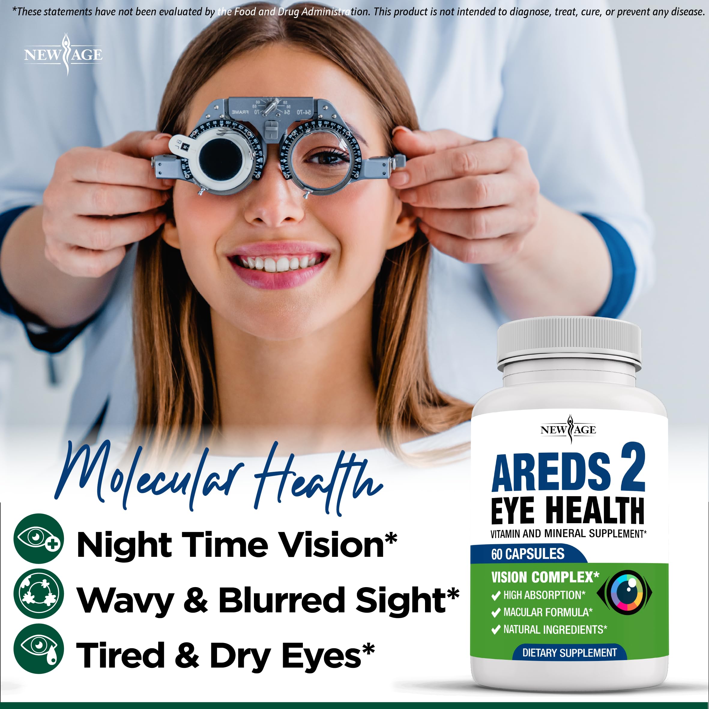 NEW AGE AREDS 2 Eye Vitamins - Lutein, Zeaxanthin, Bilberry, Astaxanthin Mineral Vision Supplement - 180 Count NEW AGE Au supplements