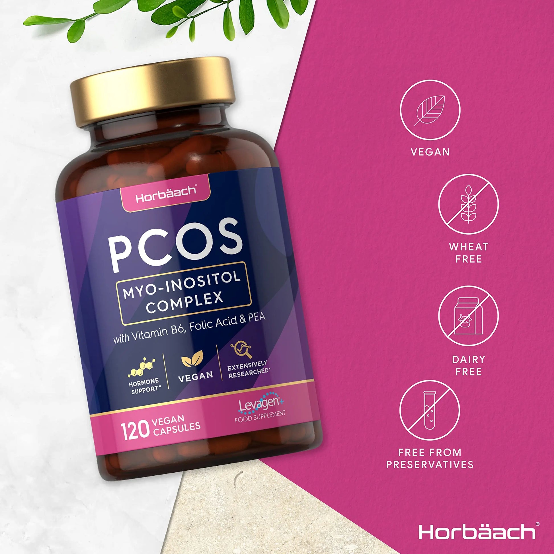 Inositol Supplement for PCOS | 120 Vegan Capsules | Myo-Inositol Complex with Folic Acid Horbäach Au supplements