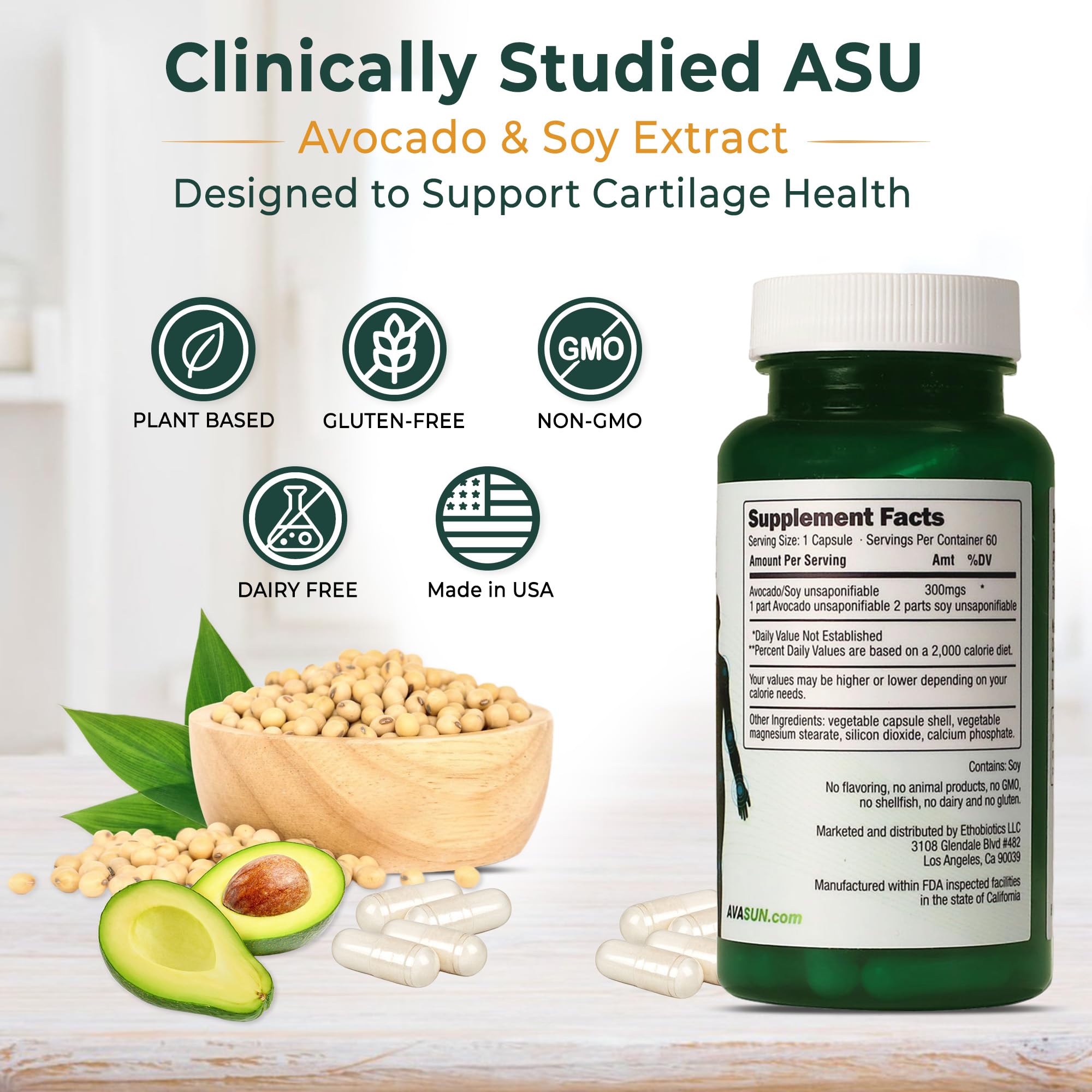 ASU Joint Support Supplement – 300mg Avocado Soy Unsaponifiables for Joint Comfort, Mobility & Cartilage Health, Clinically Studied, Plant-Based, Non-GMO, Gluten-Free, 60 Capsules (6 Month Supply) AvaSun Au supplements