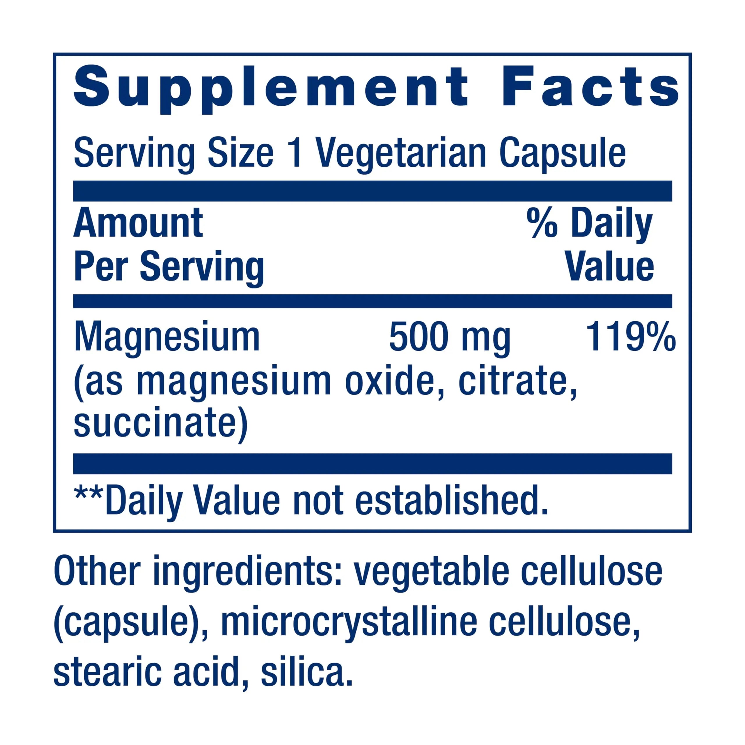 Life Extension Magnesium Caps, 500 mg, Magnesium Oxide, Citrate, and Succinate, Heart Health, Healthy Bones, Metabolism Support, 100 Vegetarian Capsules Life Extension Au supplements