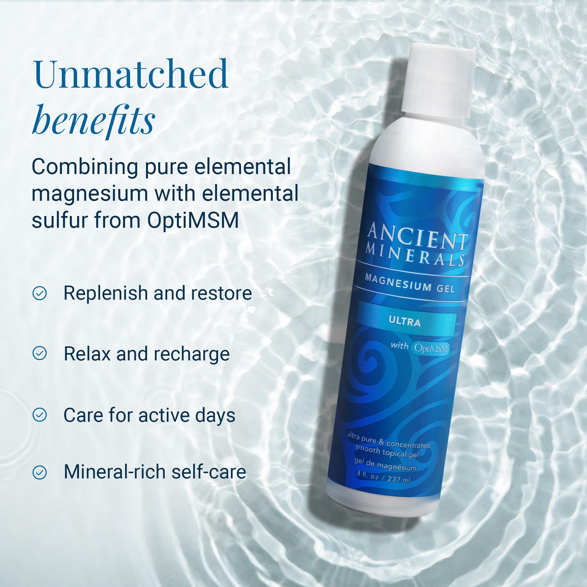Ancient Minerals Magnesium Gel Ultra with OptiMSM and Aloe Vera - Topical Magnesium Gel Formula with MSM Best Used for Massage and Topical Application (8oz) Aus Healthcare Au supplements