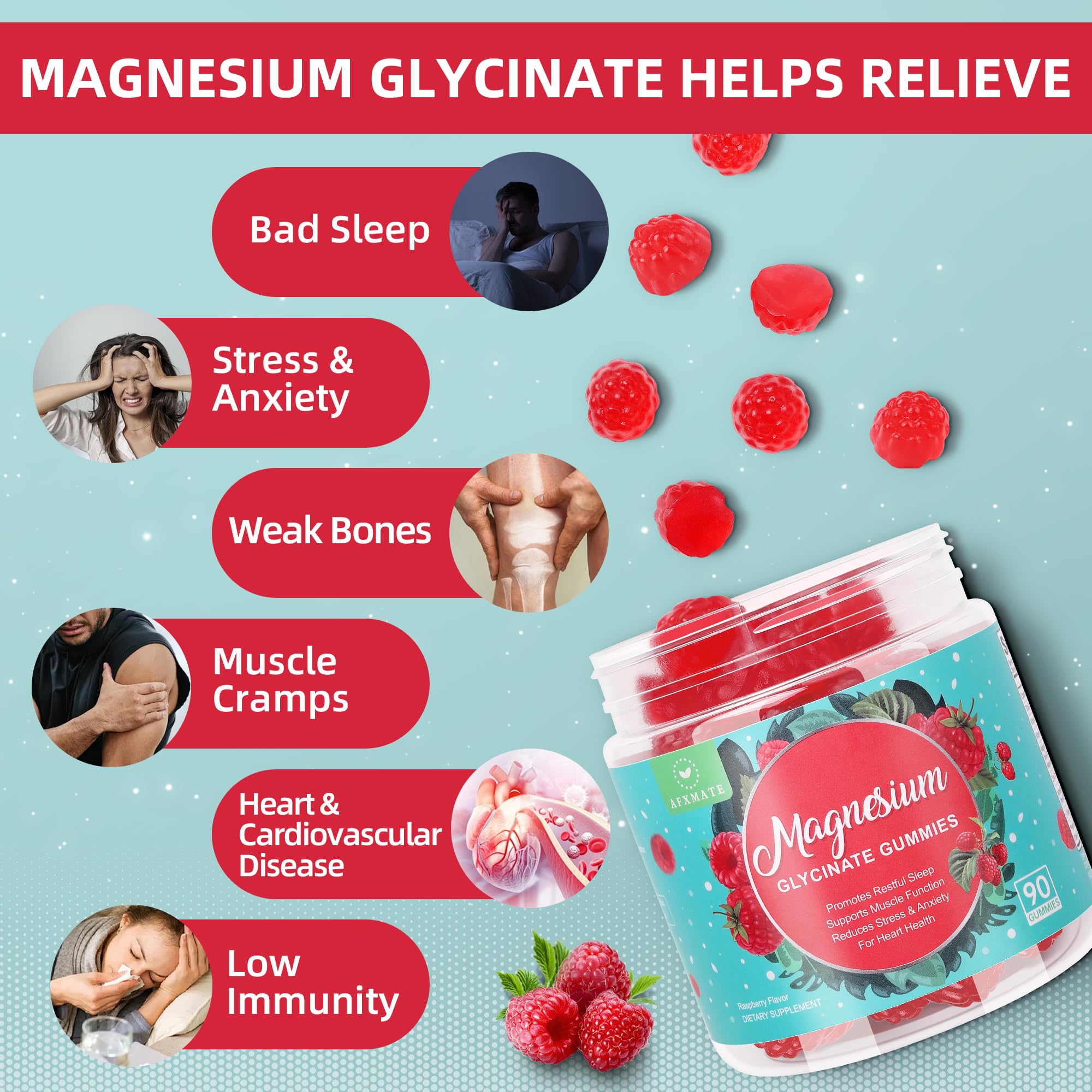90 Count Magnesium Glycinate Gummies 400 mg - Sugar Free Magnesium Supplement for Adults with Glycinate & Malate, L-Theanine, Ashwagandha, Zinc, Vitamin B6 & D3, Supports Relaxation & Sleep AFXMATE Au supplements