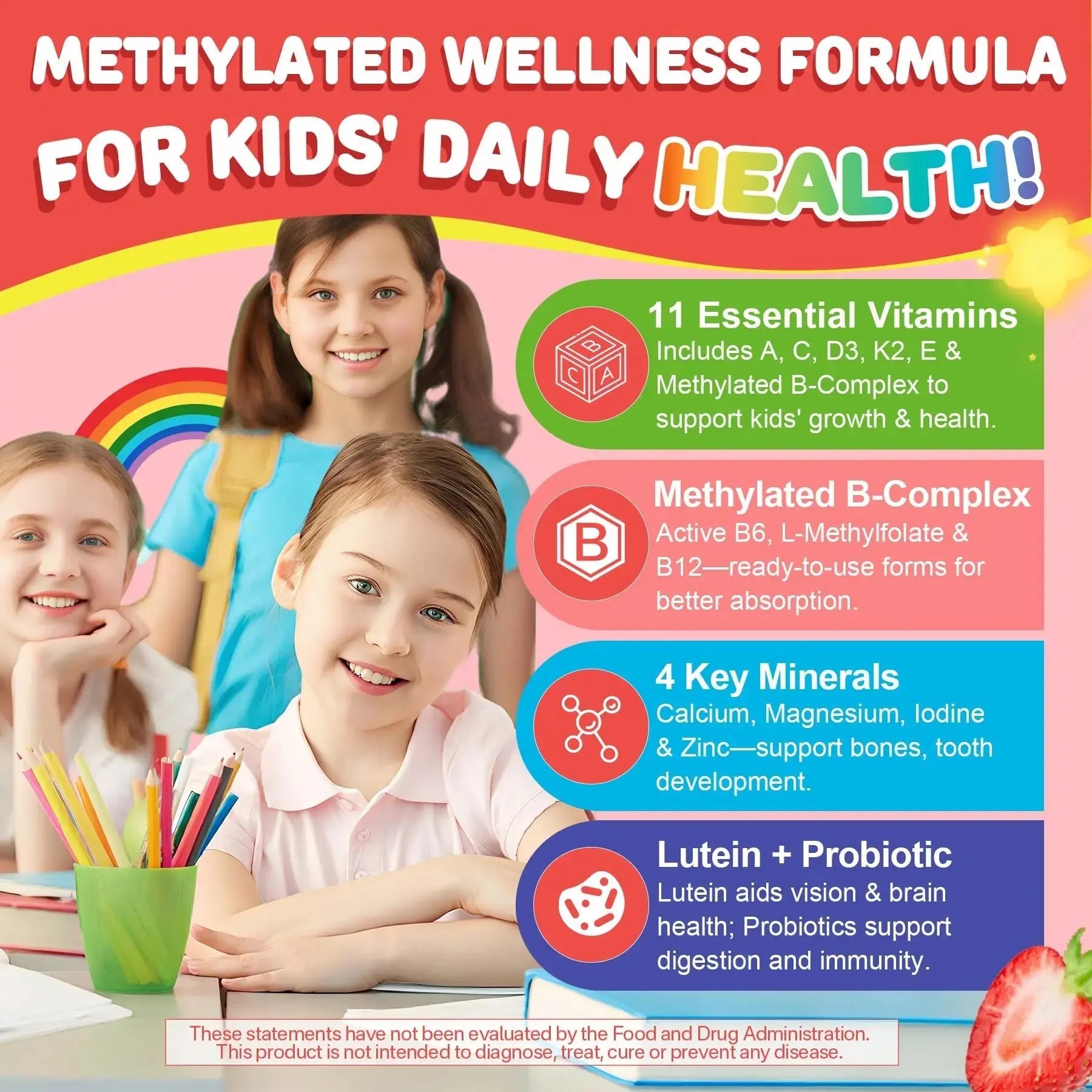 Kids Multivitamin Gummies + Calcium, Probiotics, Vitamin D3, C, Methylated B12 & Methylfolate, B6, A, K2, E, Zinc NEVISS Au supplements