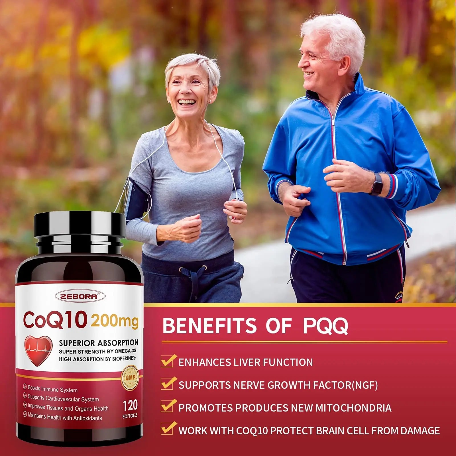 CoQ10-200mg-Softgels with PQQ, BioPerine & Omega-3, 120 Servings Coenzyme Q10 ZEBORA Au supplements