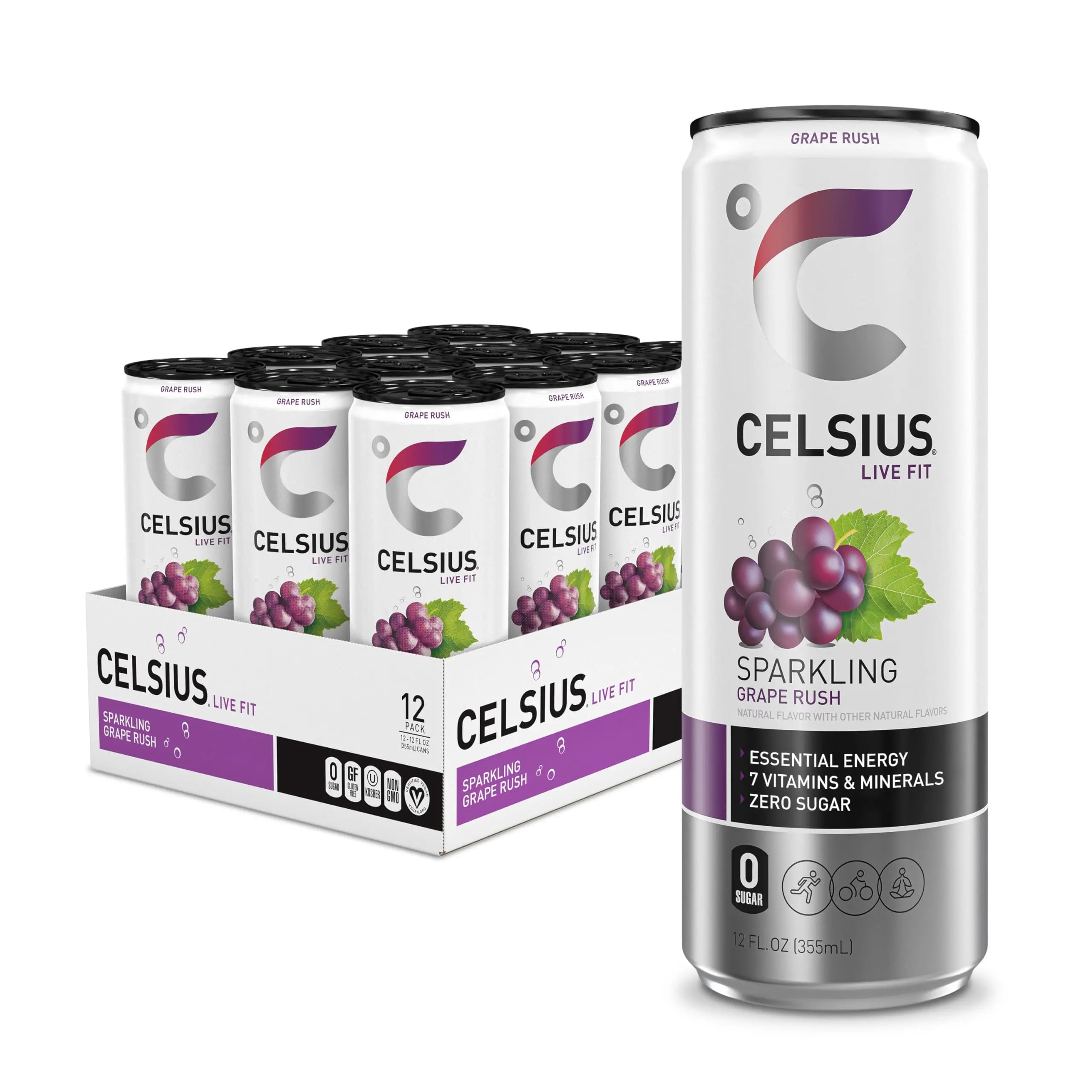 CELSIUS Sparkling Grape Rush, Functional Essential Energy Drink 12 Fl Oz (Pack of 12) CELSIUS Au supplements