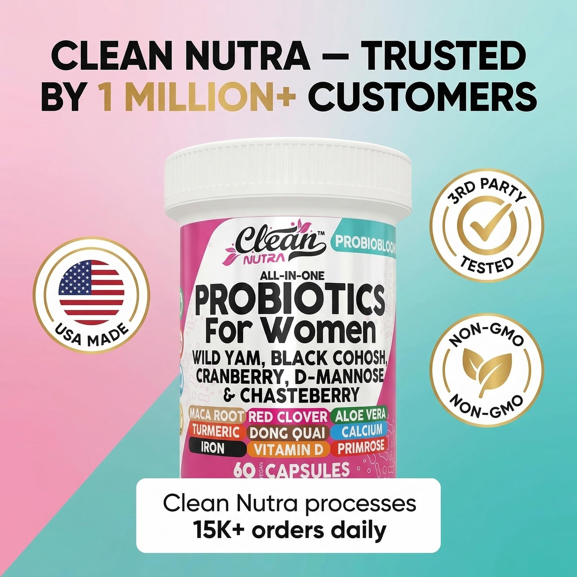 Clean Nutraceuticals Probiotics for Women with D Mannose, Cranberry Extract, Wild Yam, Chasteberry - 20 Probiotic and Prebiotic Strains - PH Balance, Womens Probiotic for Digestive Health - 60 Count Clean Nutraceuticals Au supplements